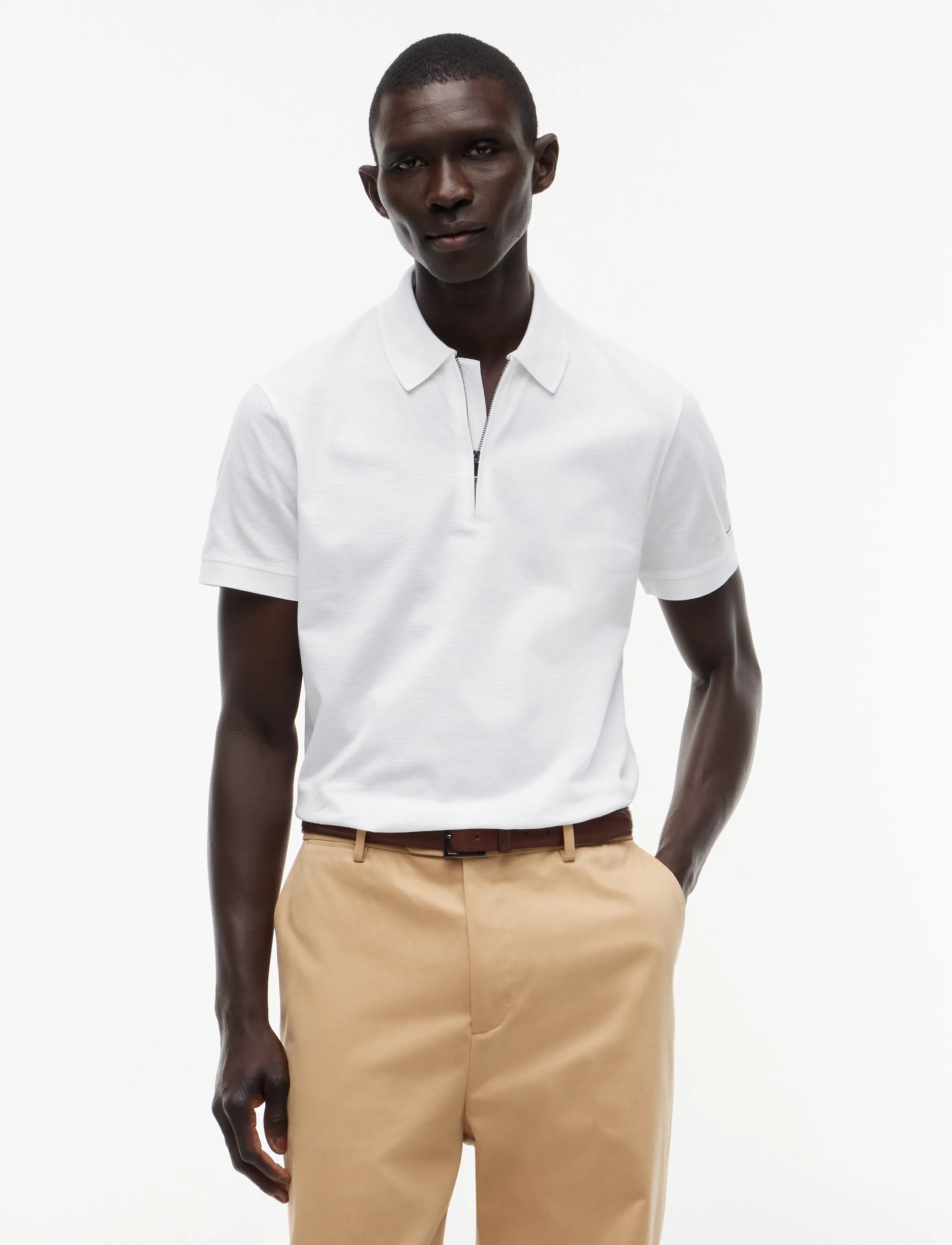 Tommy Hilfiger NY PERFORMANCE ZIP POLO - Kurzärmelig - WHITE / white