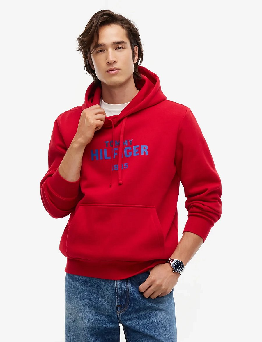 Tommy Hilfiger - HILFIGER STACK REG FLEECE HOODIE - hettupeysur - medium red - 0