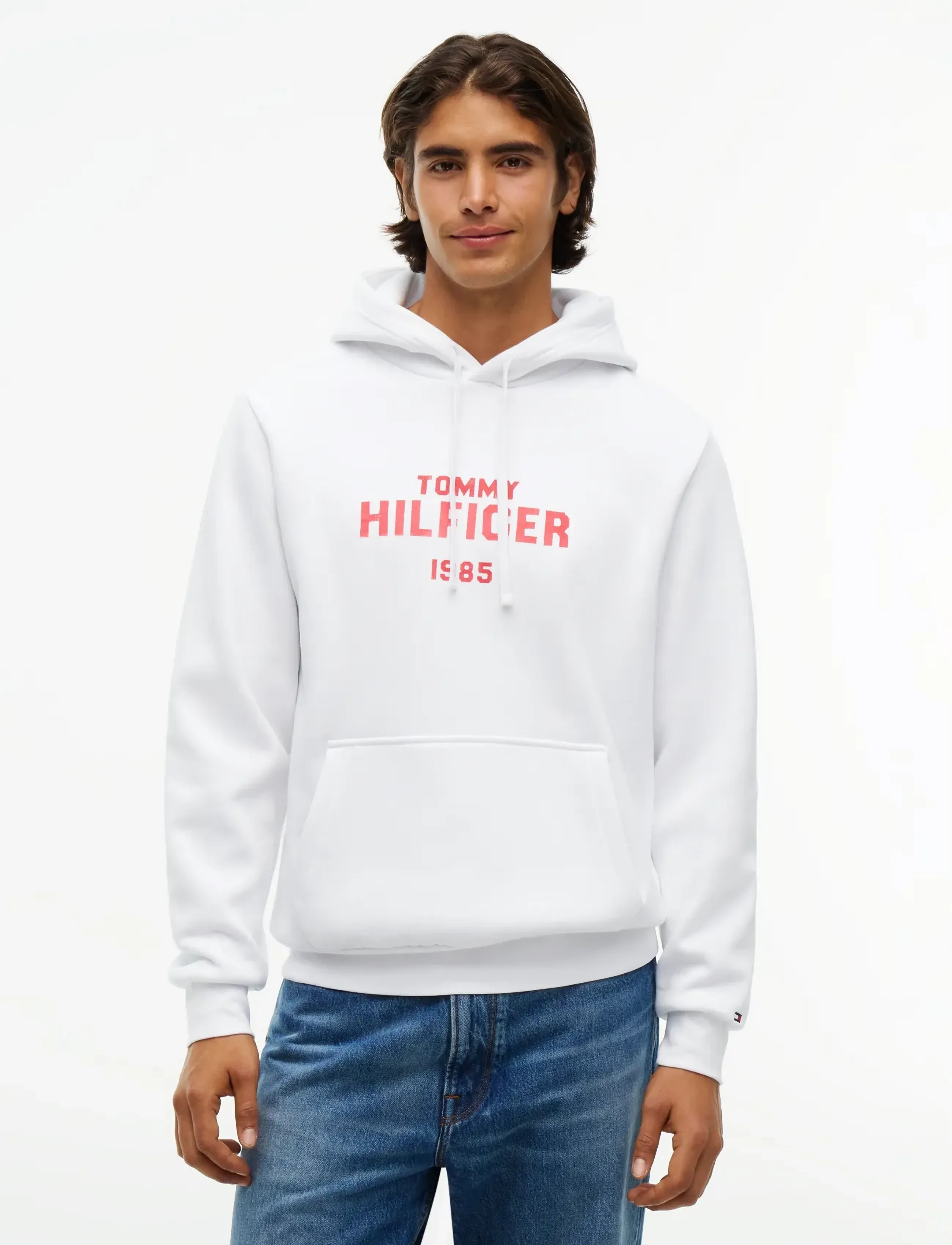 Tommy Hilfiger HILFIGER STACK REG FLEECE HOODIE - Tommy Hilfiger - WHITE / white