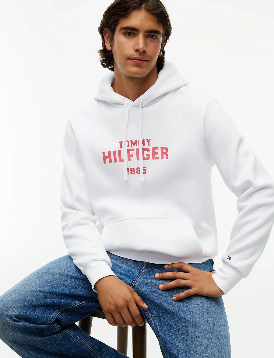 Tommy Hilfiger - HILFIGER STACK REG FLEECE HOODIE - hættetrøjer - white - 4