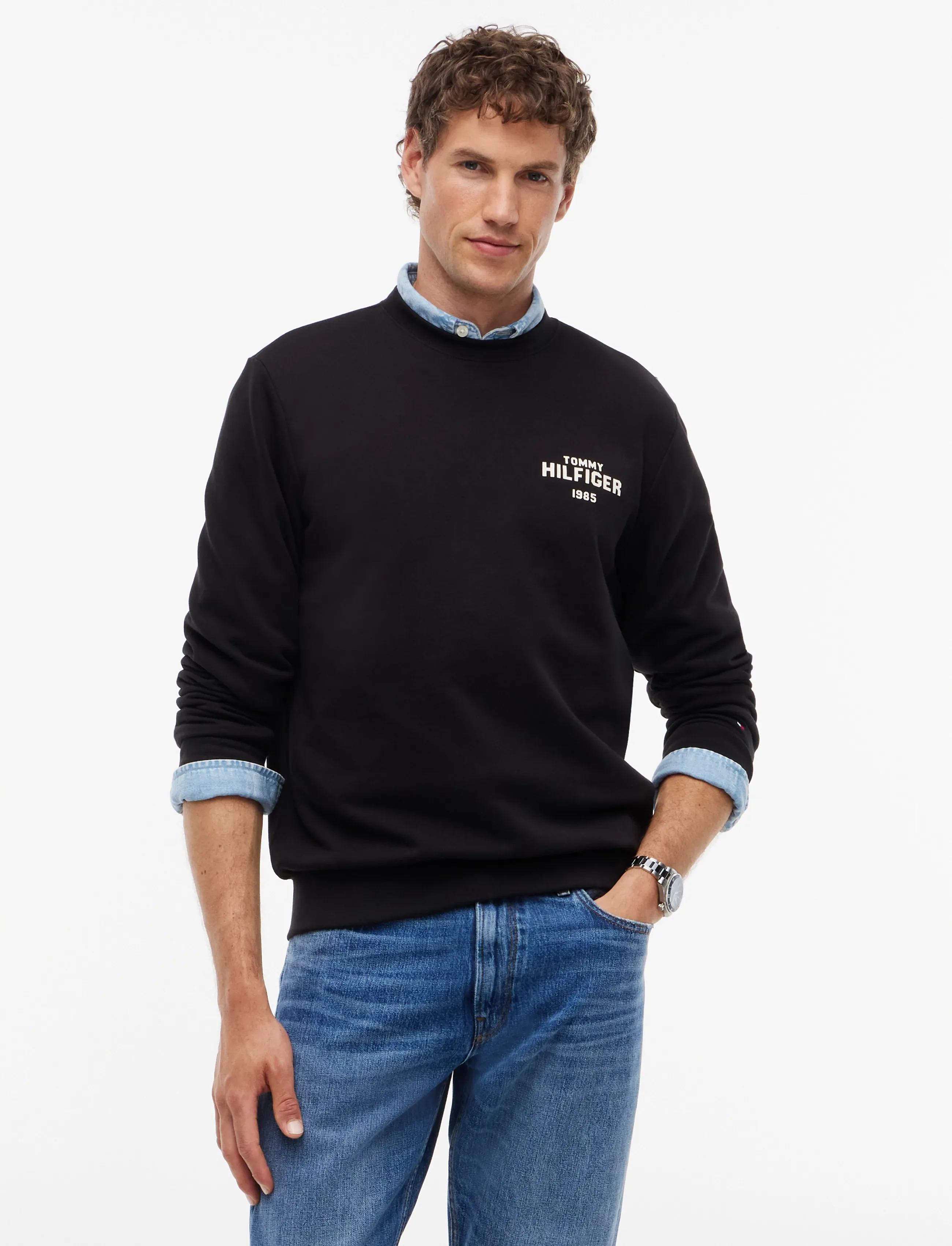 Tommy Hilfiger HILFIGER 1985 REF TERRY CREW - Tøj - BLACK / black