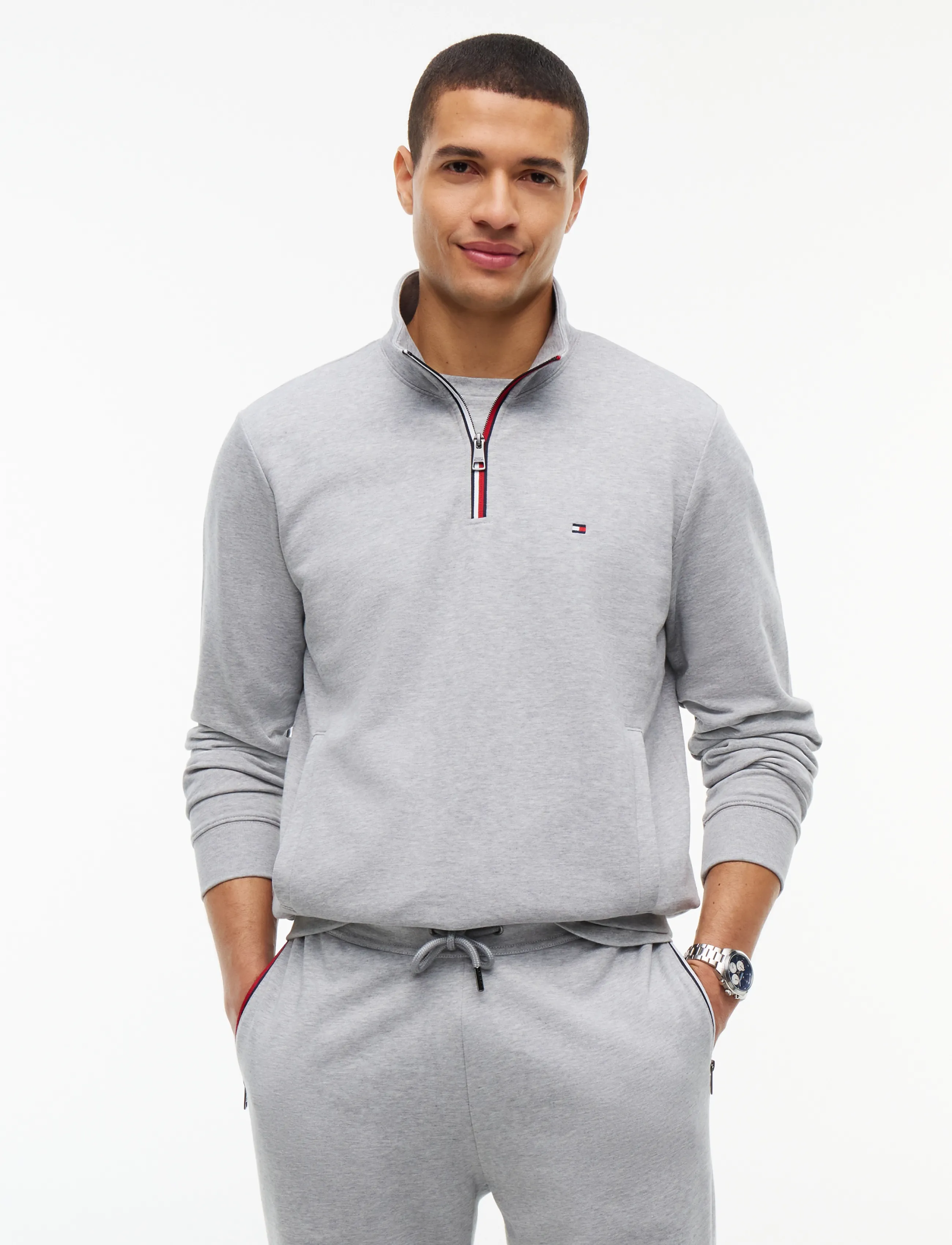 Tommy Hilfiger RWB TIPPING TERRY REG 1/4 ZIP - Kleidung - LIGHT GREY HEATHER / grey