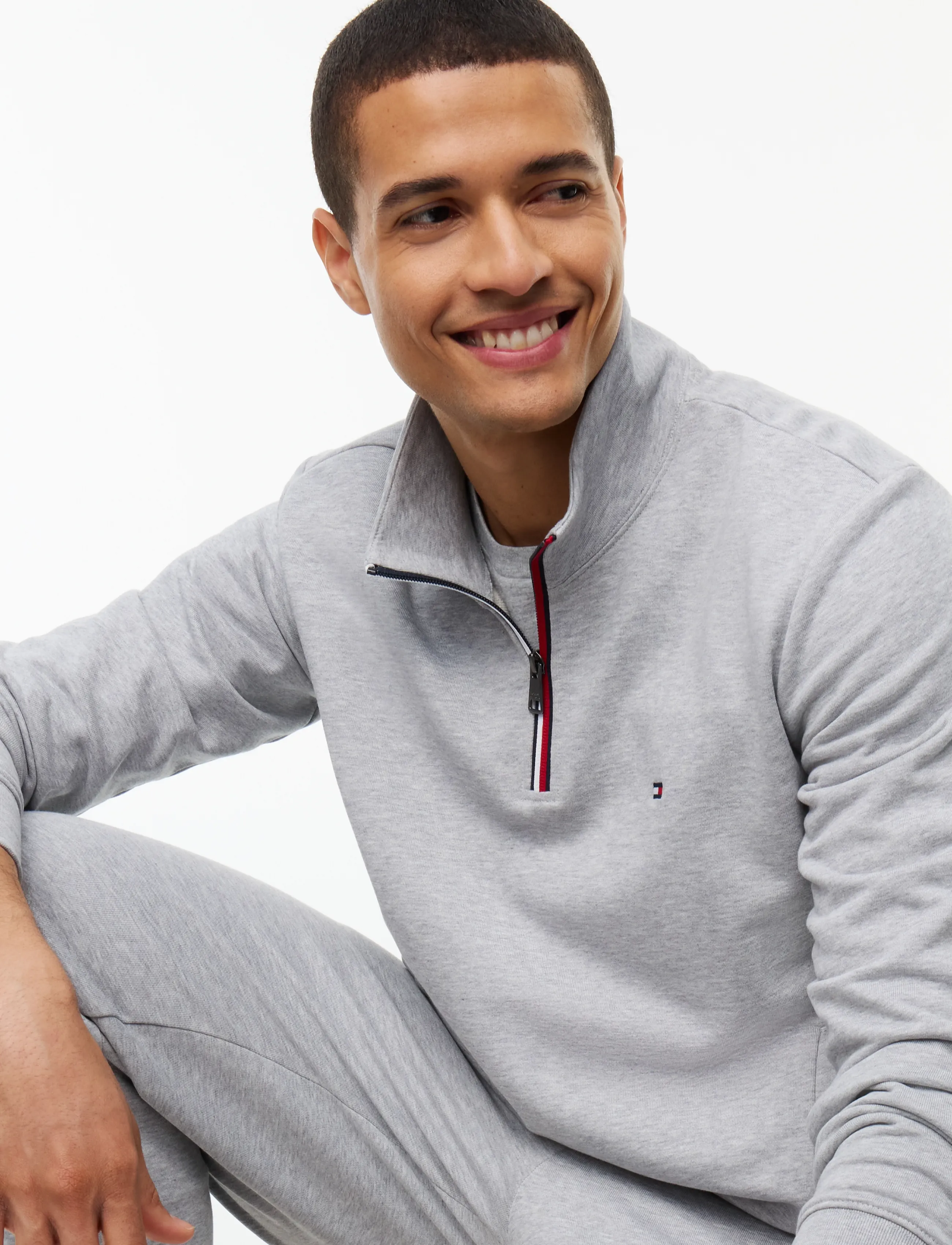 Tommy Hilfiger - RWB TIPPING TERRY REG 1/4 ZIP - pullover mit halbem reißverschluss - light grey heather - 3