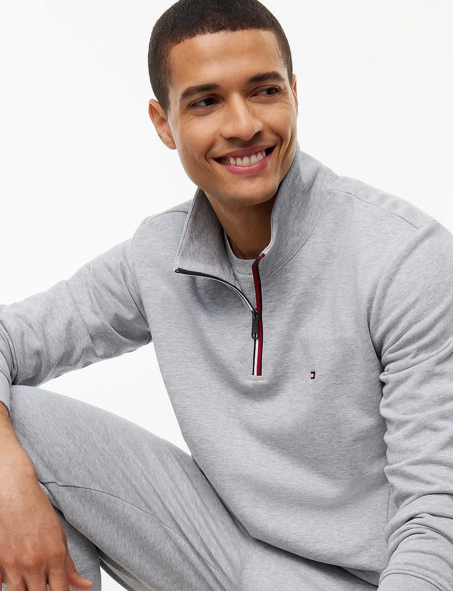 Tommy Hilfiger - RWB TIPPING TERRY REG 1/4 ZIP - pullover mit halbem reißverschluss - light grey heather - 3