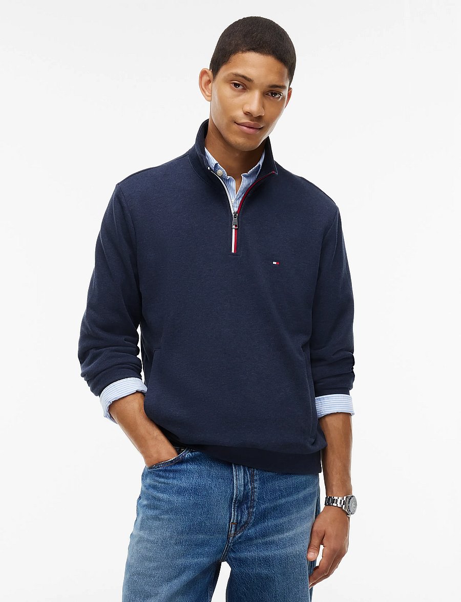 Tommy Hilfiger - RWB TIPPING TERRY REG 1/4 ZIP - navy blue heather - 0