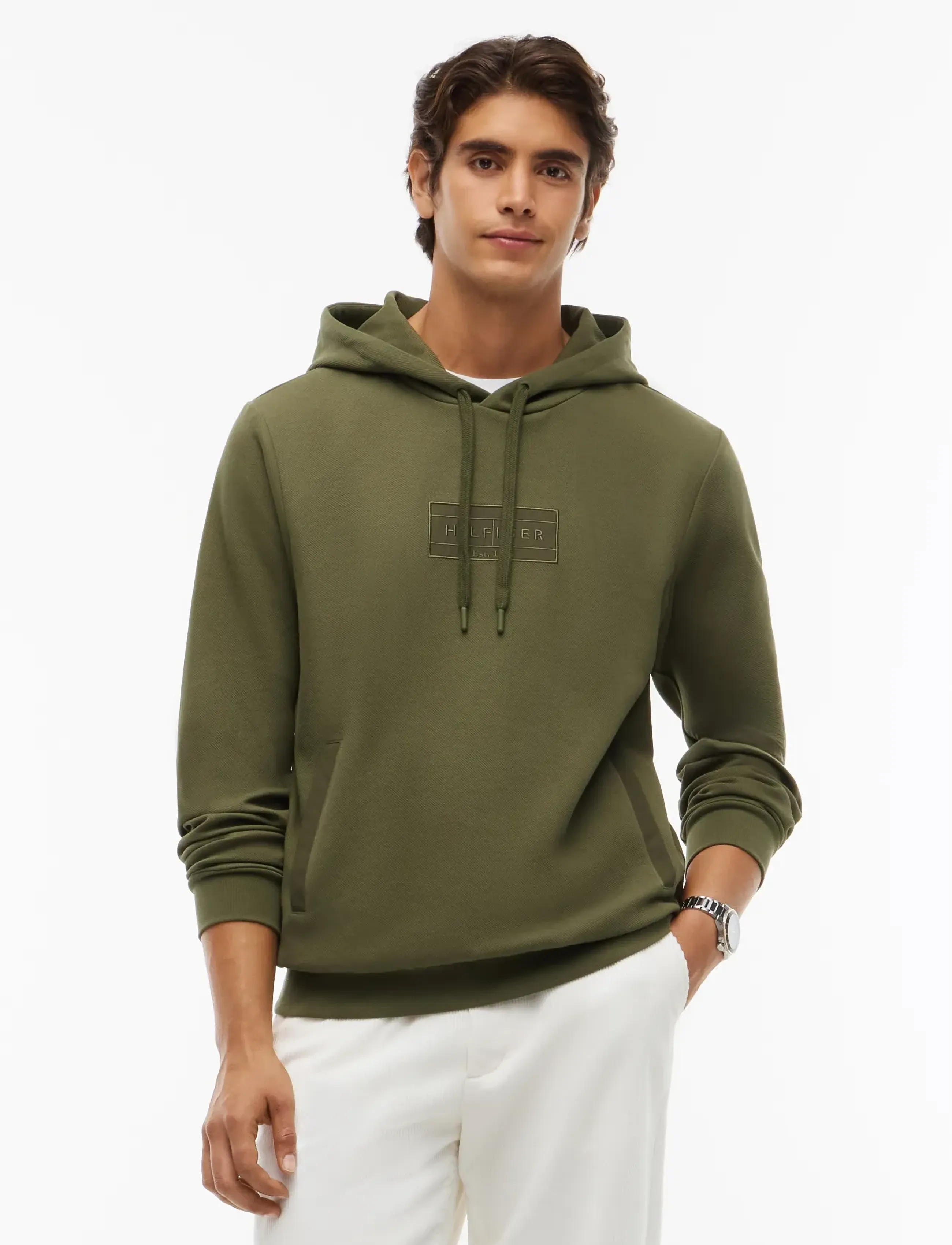 Tommy Hilfiger MIX MEDIA TWILL REG HOODIE - Sweatshirts - HUNTSMAN GREEN / khaki/green