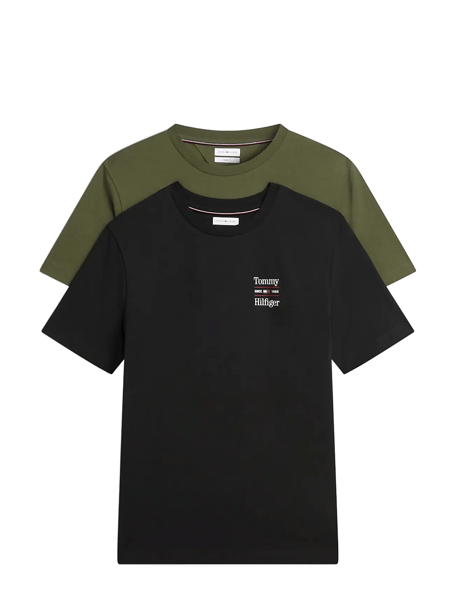 Tommy Hilfiger - 2 PACK CHEST GRAPHIC REG TEES - short-sleeved t-shirts - black huntsman green - 1