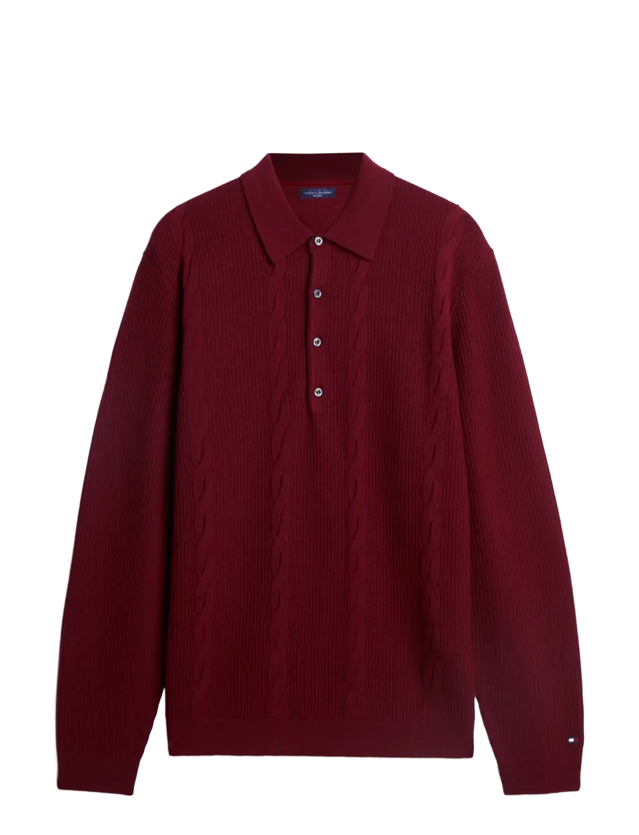 Tommy Hilfiger NY WOOL CABLE L/S POLO - Långärmade stickade pikétröjor - BURGUNDY / burgundy