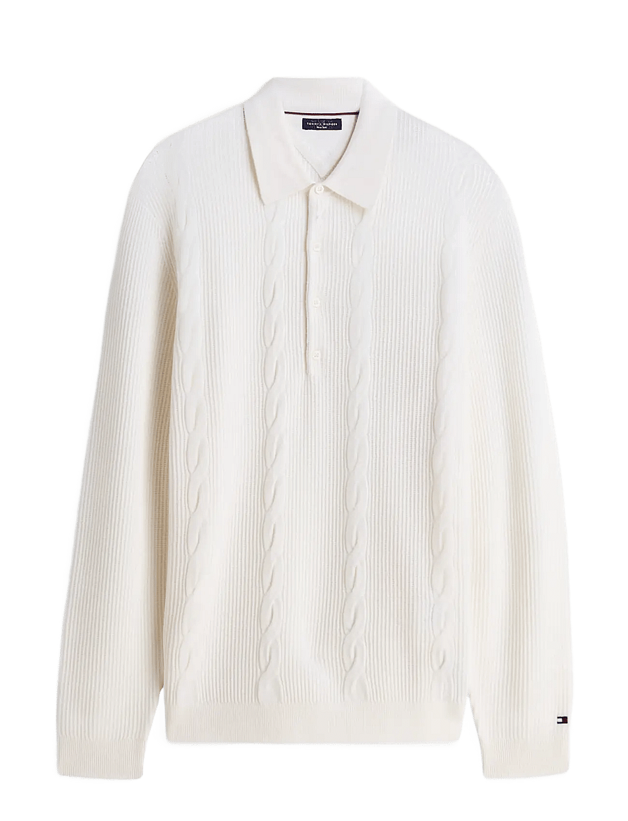Tommy Hilfiger - NY WOOL CABLE L/S POLO - langärmelige strick-polohemden - ivory petal - 1