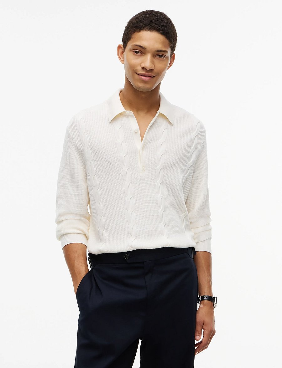 Tommy Hilfiger - NY WOOL CABLE L/S POLO - langärmelige strick-polohemden - ivory petal - 0