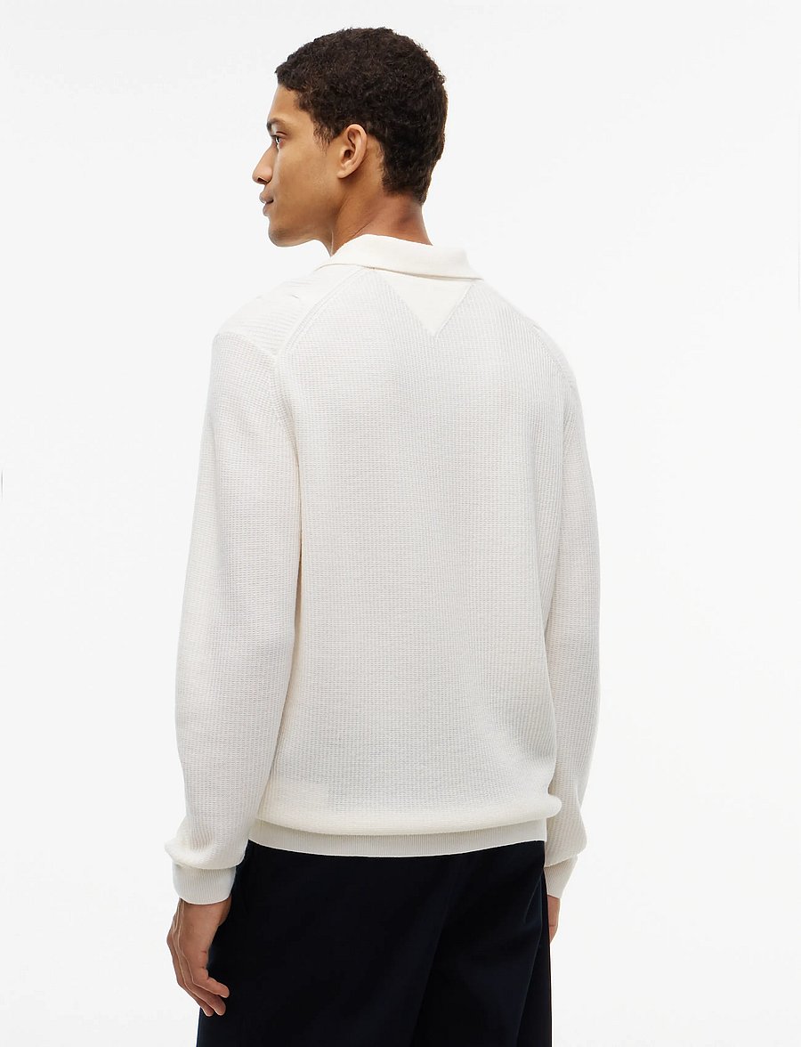 Tommy Hilfiger - NY WOOL CABLE L/S POLO - langärmelige strick-polohemden - ivory petal - 2