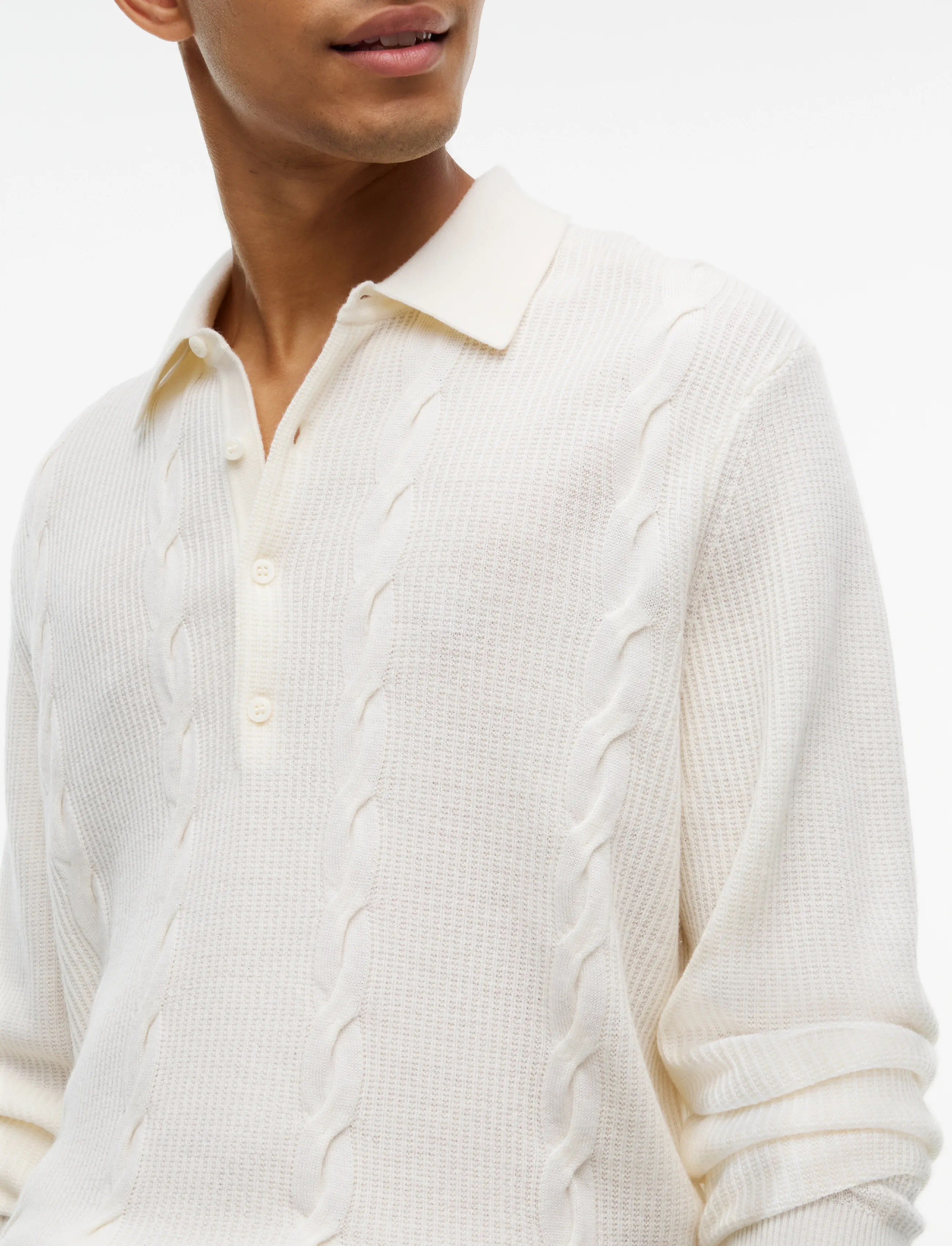 Tommy Hilfiger - NY WOOL CABLE L/S POLO - langärmelige strick-polohemden - ivory petal - 3