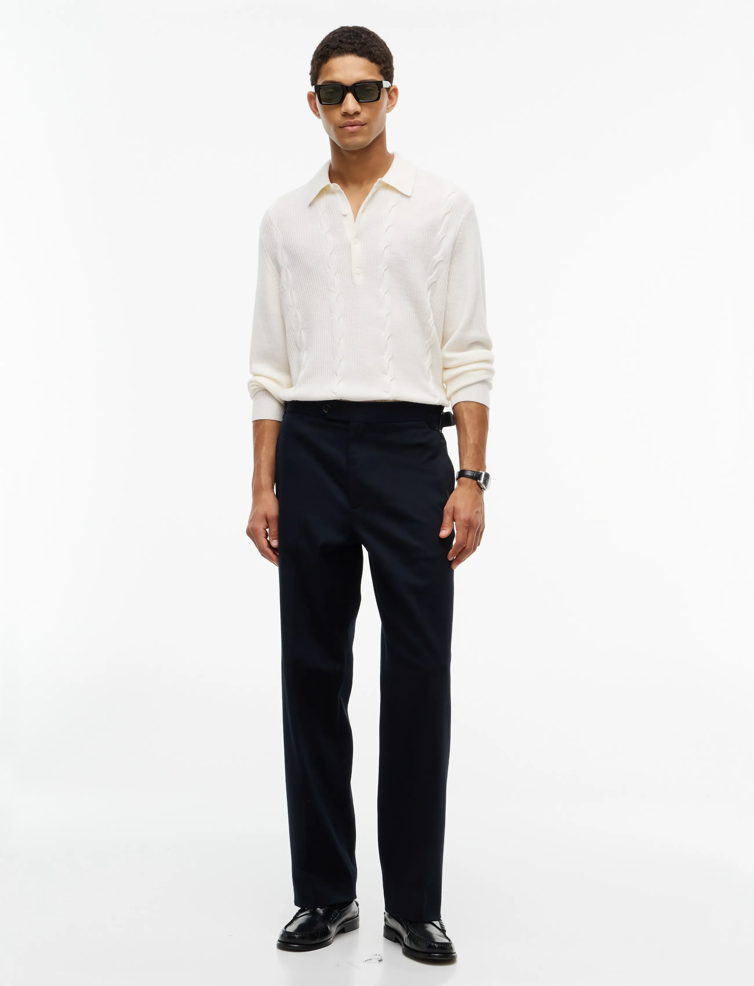 Tommy Hilfiger - NY WOOL CABLE L/S POLO - langärmelige strick-polohemden - ivory petal - 4