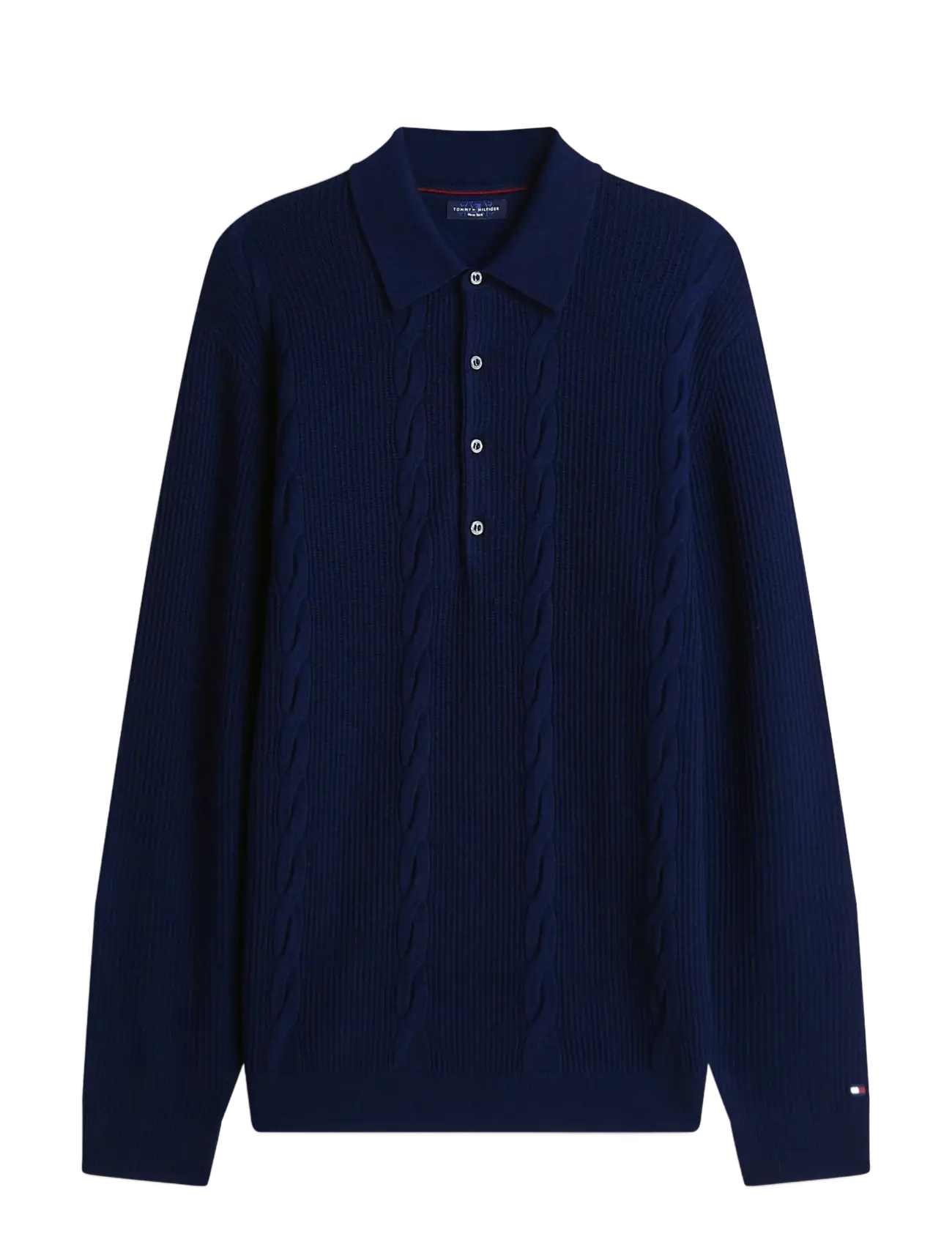 Tommy Hilfiger NY WOOL CABLE L/S POLO - Kläder - NAVY BLUE / navy