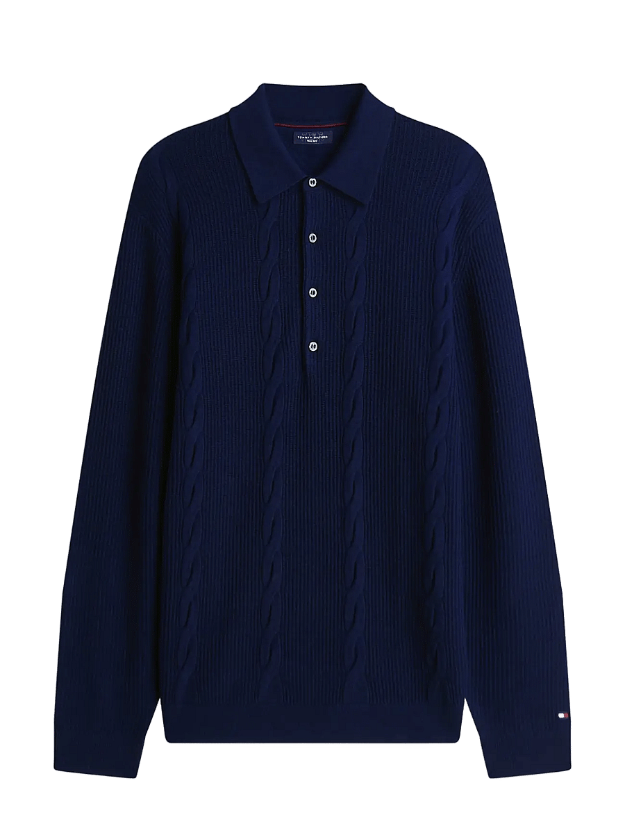 Tommy Hilfiger - NY WOOL CABLE L/S POLO - langärmelige strick-polohemden - navy blue - 1