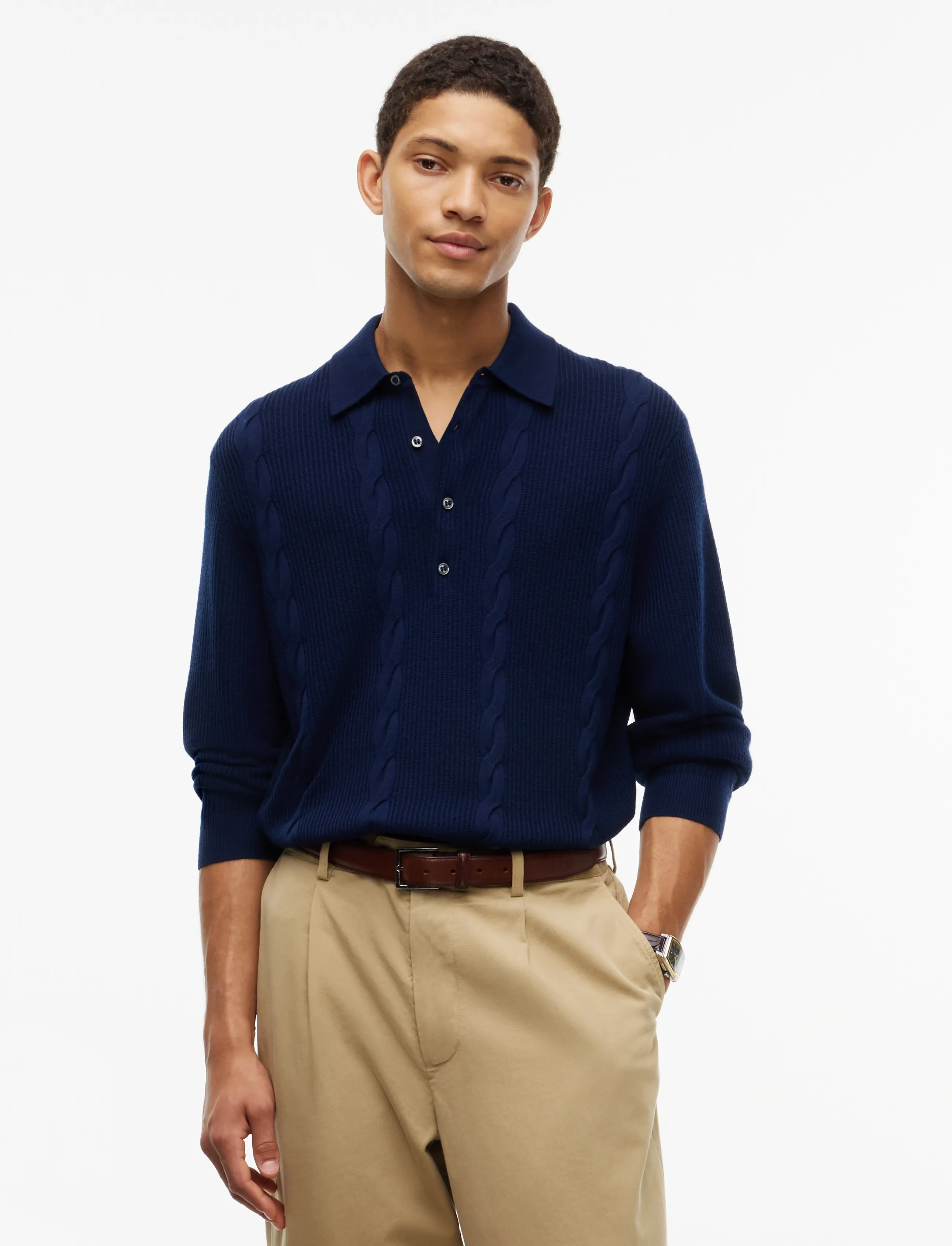 Tommy Hilfiger NY WOOL CABLE L/S POLO - Kleidung - NAVY BLUE / navy
