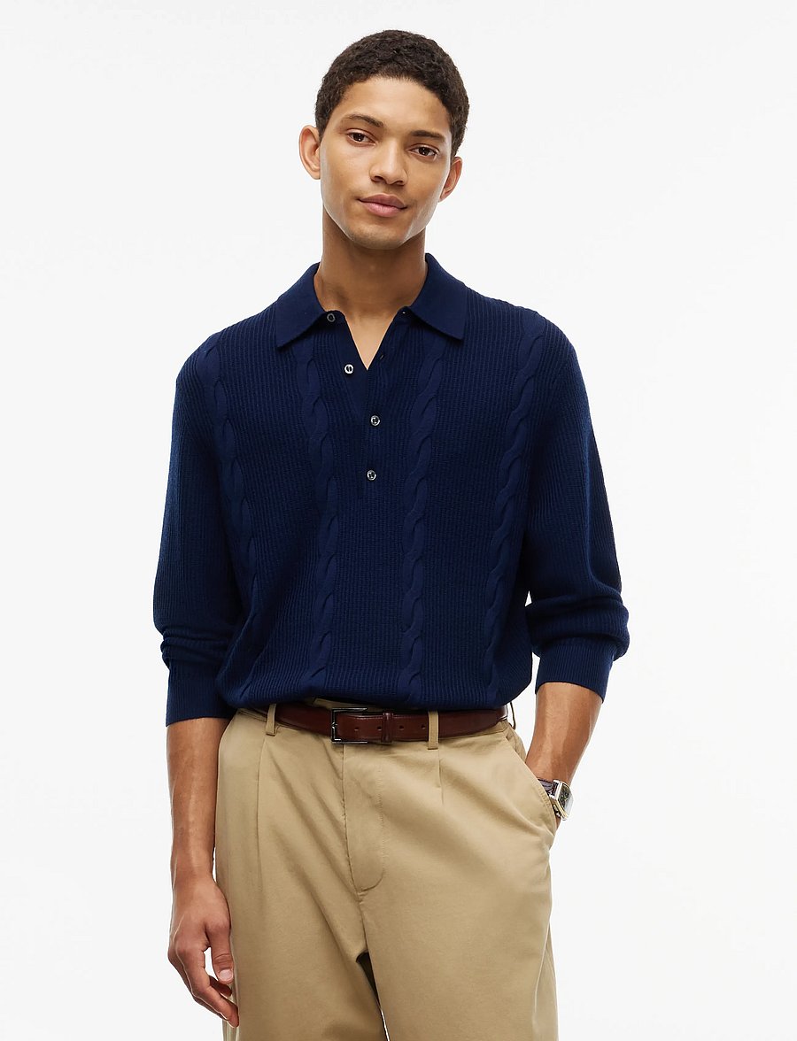 Tommy Hilfiger - NY WOOL CABLE L/S POLO - langärmelige strick-polohemden - navy blue - 0