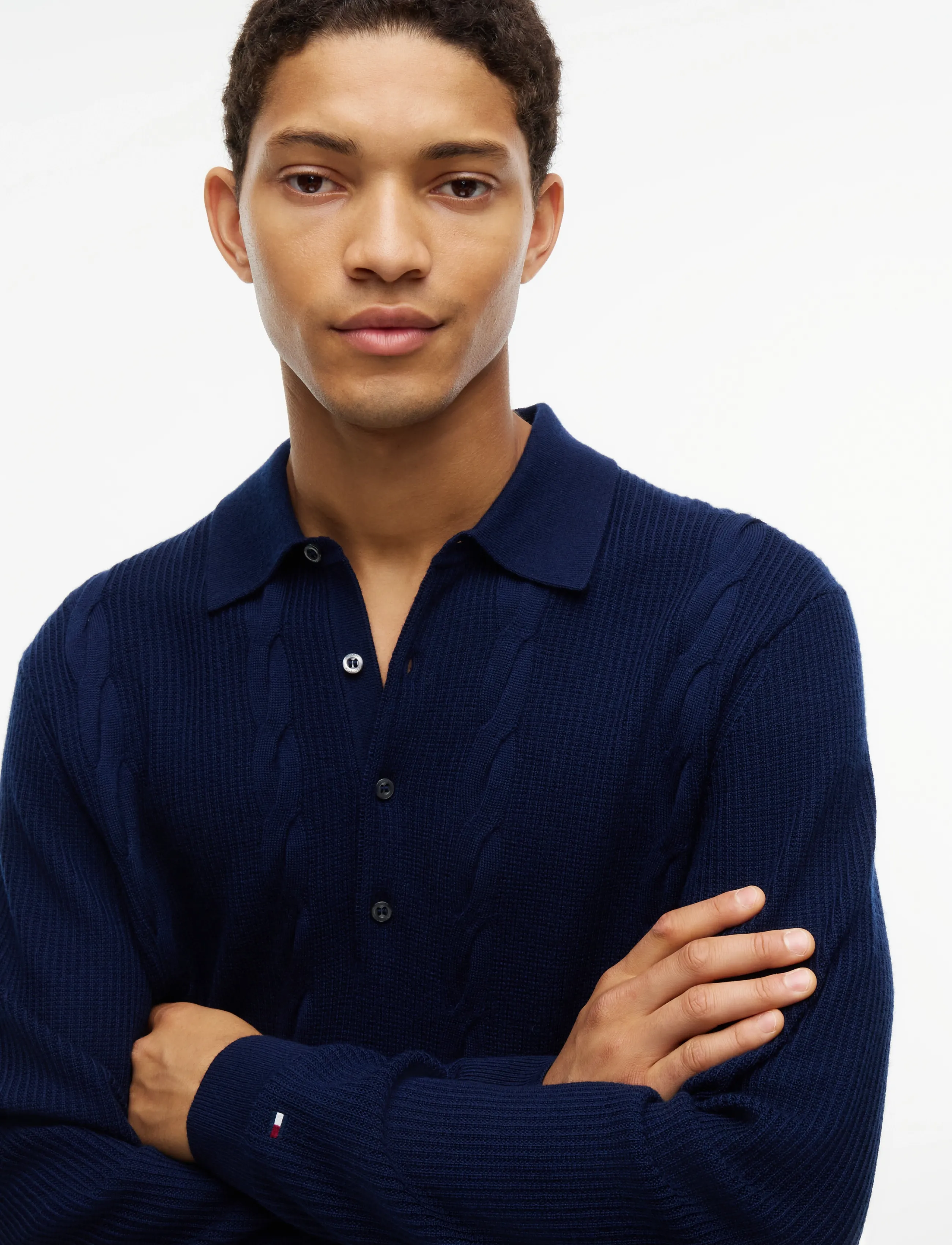 Tommy Hilfiger - NY WOOL CABLE L/S POLO - långärmade stickade pikétröjor - navy blue - 3