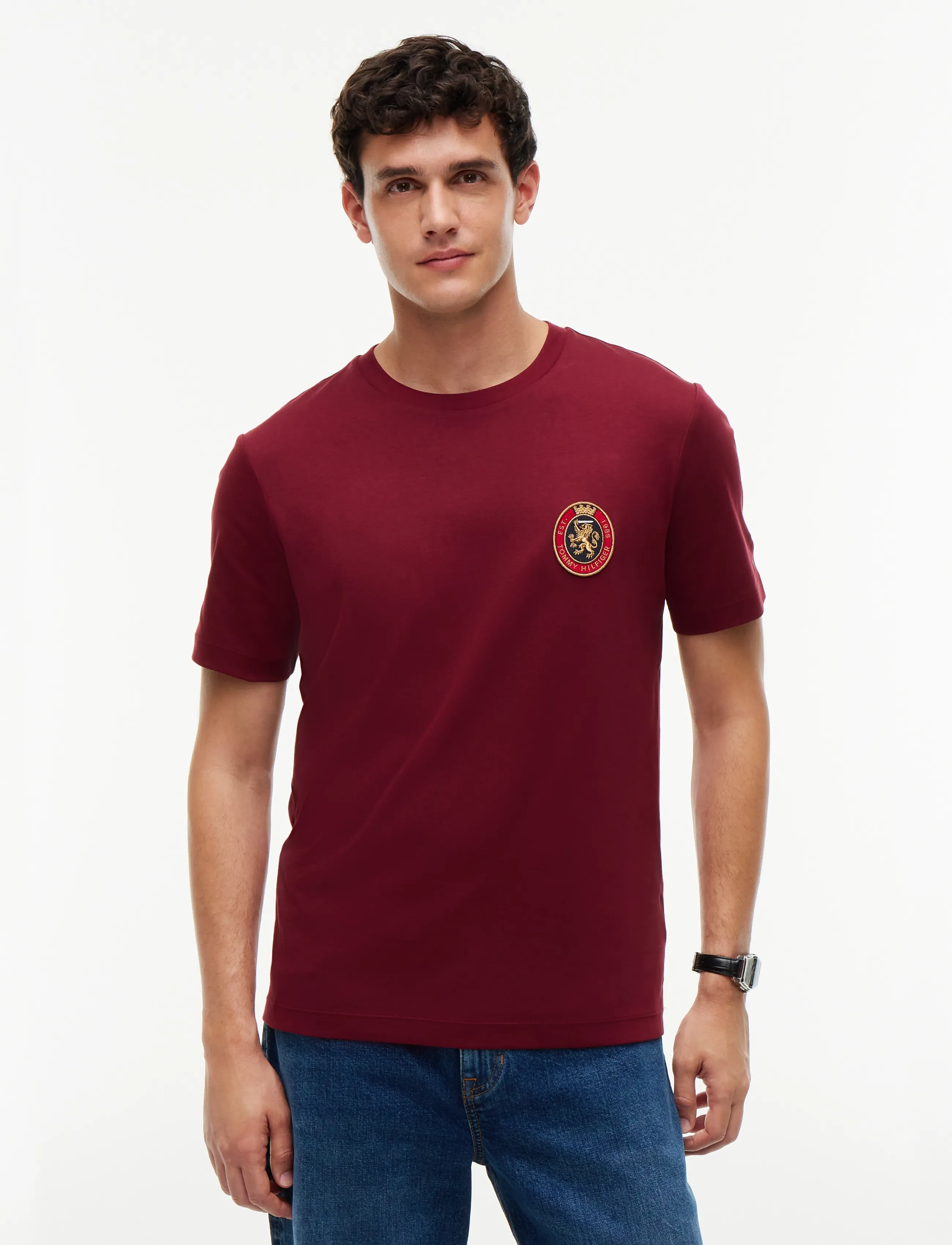 Tommy Hilfiger LIGHT INTERLOCK POCKET CREST TEE - Kleidung - BURGUNDY / burgundy