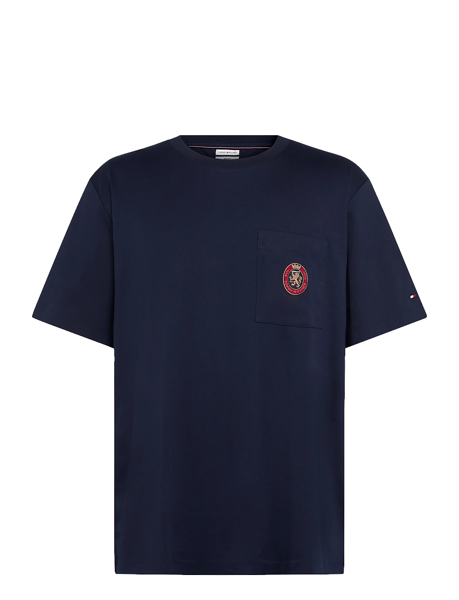 Tommy Hilfiger - LIGHT INTERLOCK POCKET CREST TEE - kurzärmelige t-shirts - carbon navy - 1