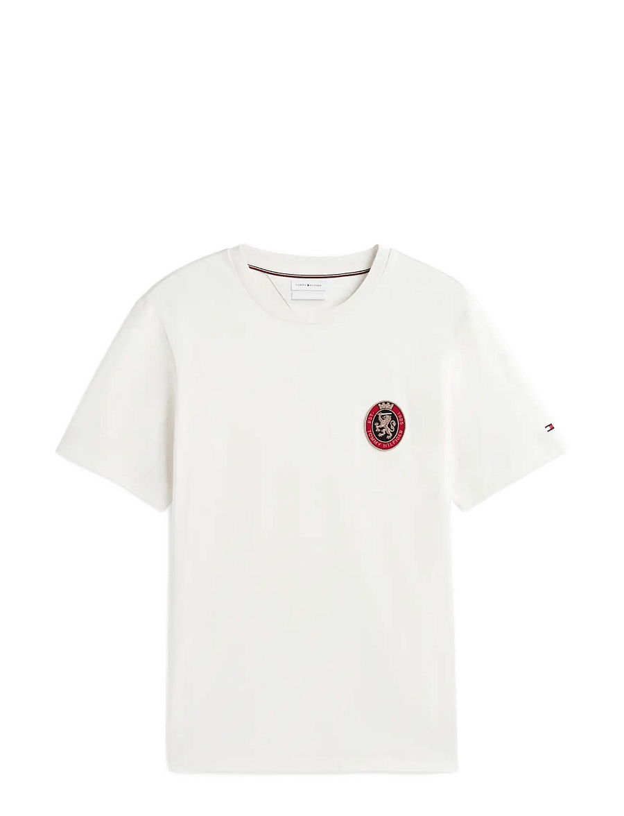 Tommy Hilfiger - LIGHT INTERLOCK POCKET CREST TEE - kurzärmelige t-shirts - ivory petal - 1