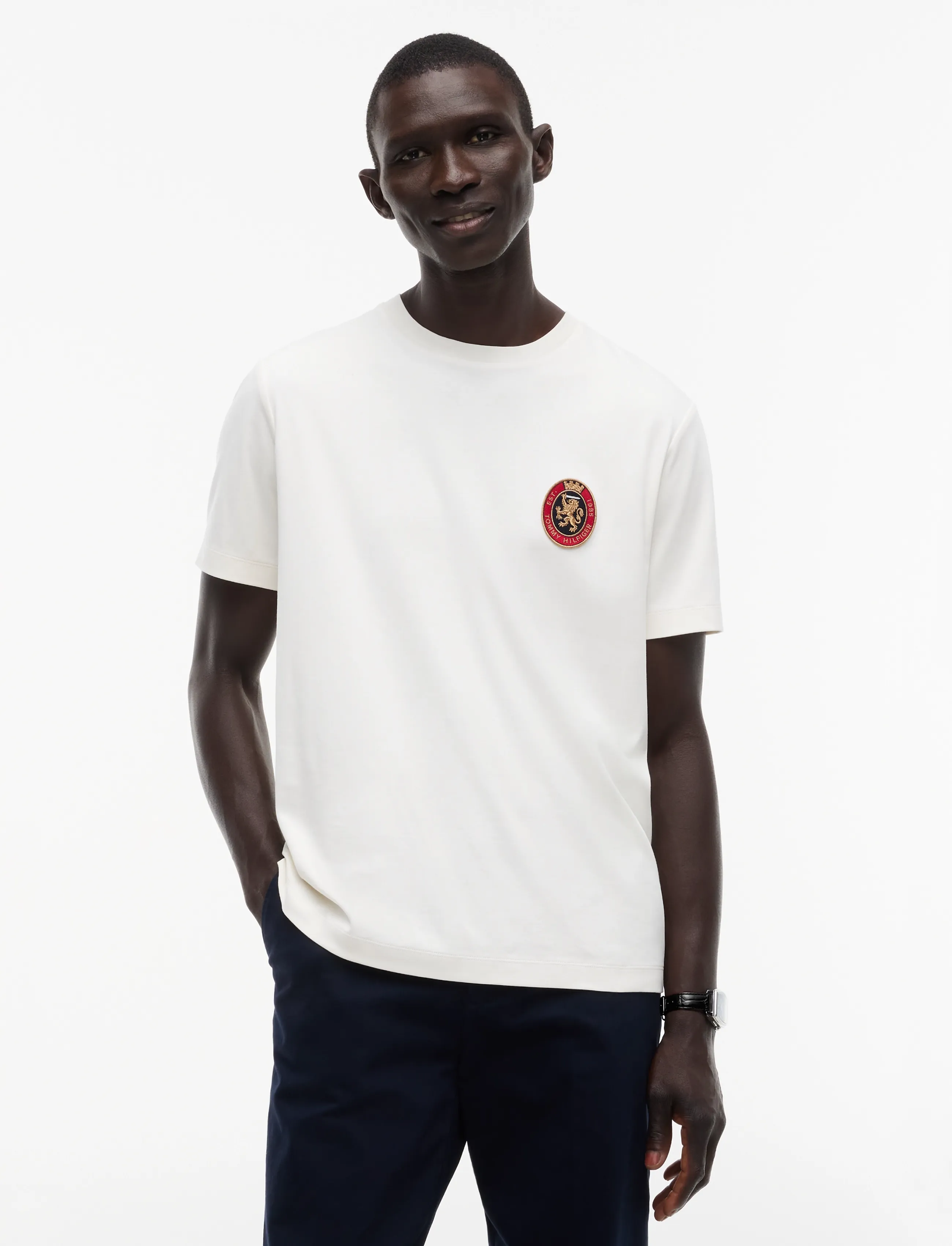 Tommy Hilfiger LIGHT INTERLOCK POCKET CREST TEE - Kurzärmelige T-Shirts - IVORY PETAL / cream