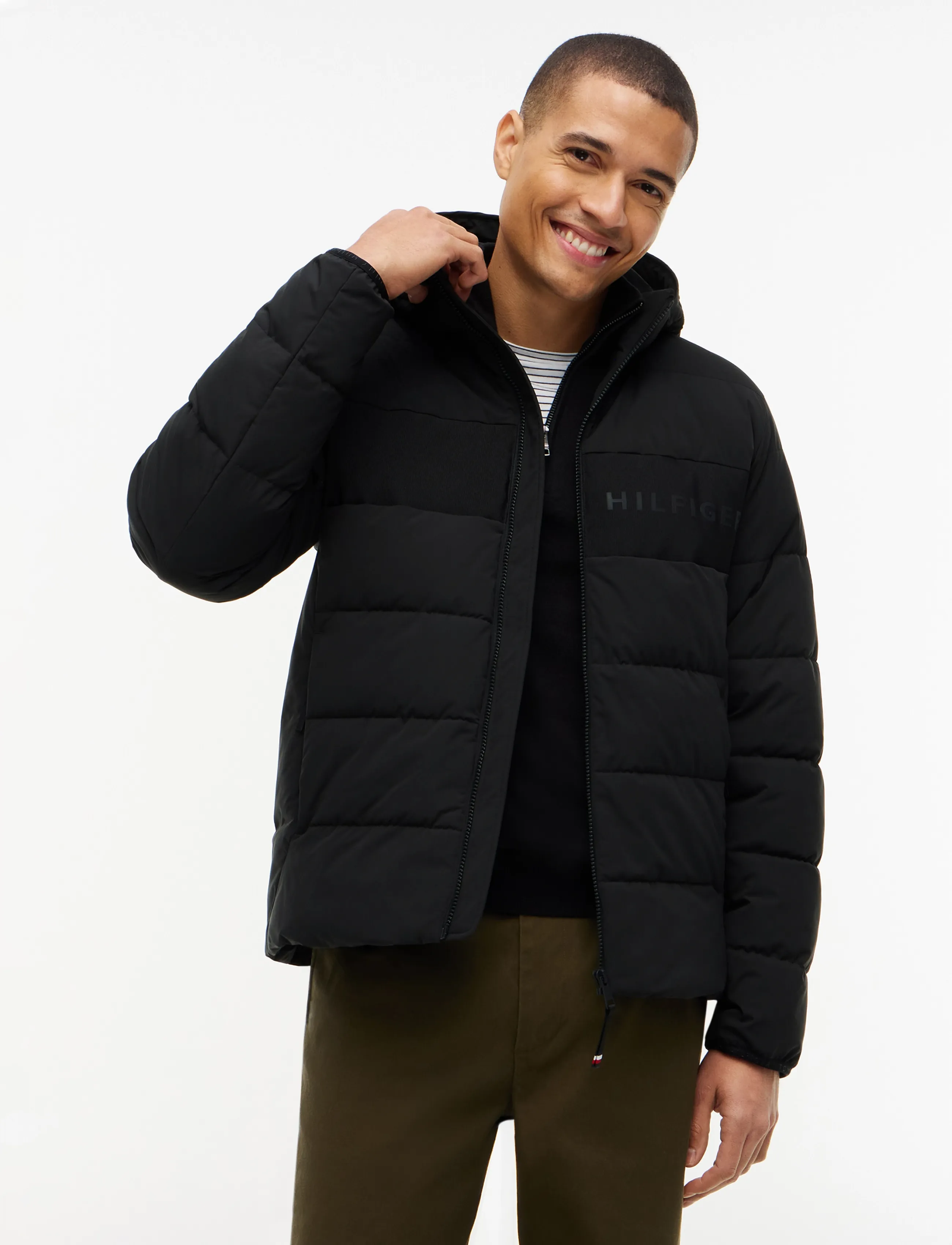 Tommy Hilfiger Detachable Hooded Branded Puffer, L, Jackets, Schwarz - Padded Männerswear