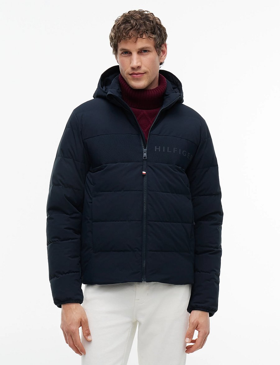 Tommy Hilfiger - DETACHABLE HOODED BRANDED PUFFER - bólstraðir jakkar - navy blue - 0