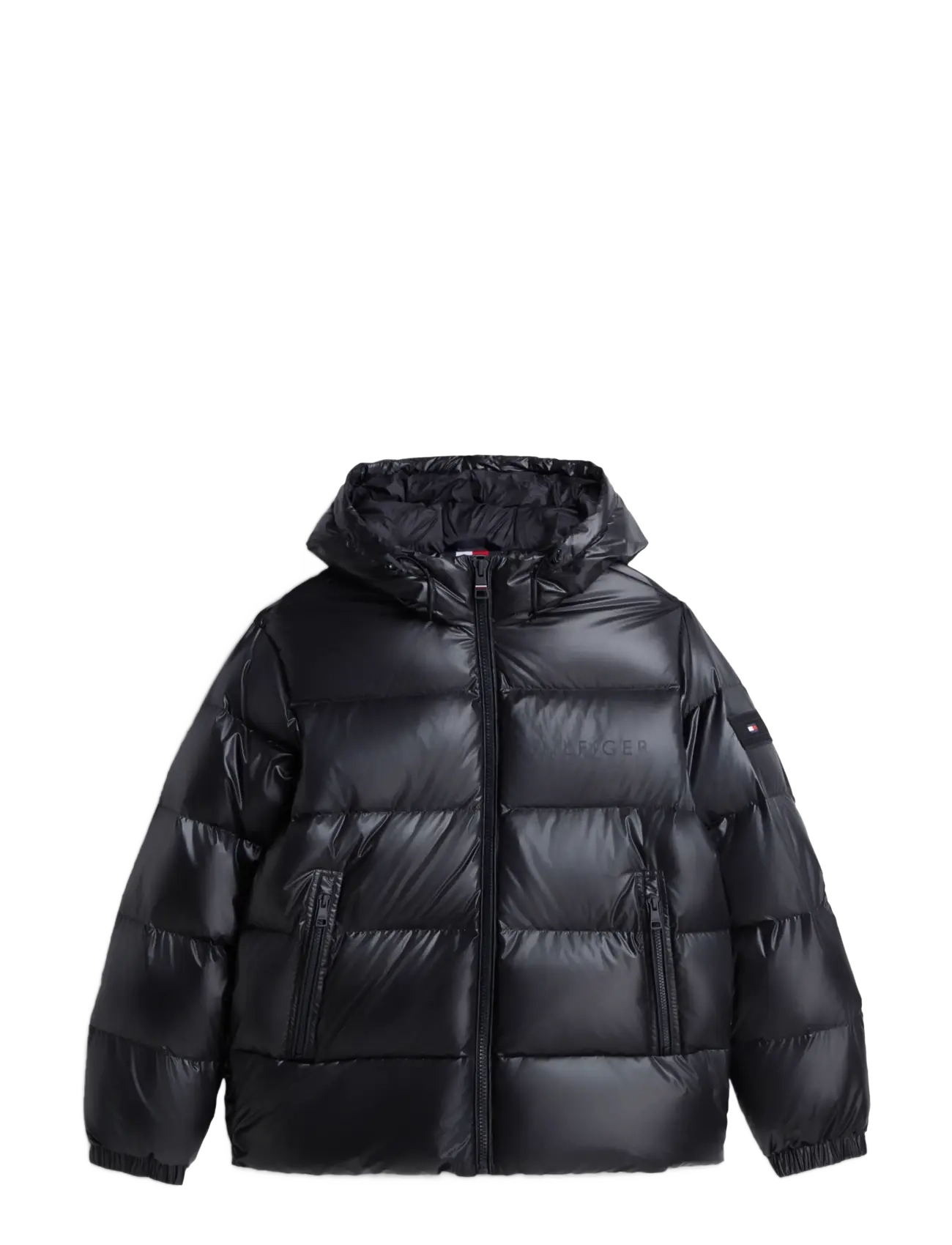 Tommy Hilfiger - SHINY DOWN HOODED PUFFER - padded jackets - black - 1