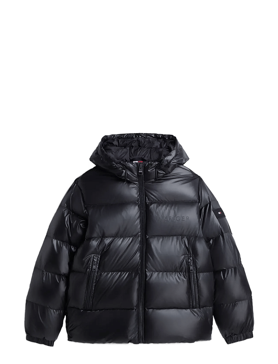 Tommy Hilfiger - SHINY DOWN HOODED PUFFER - padded jackets - black - 1