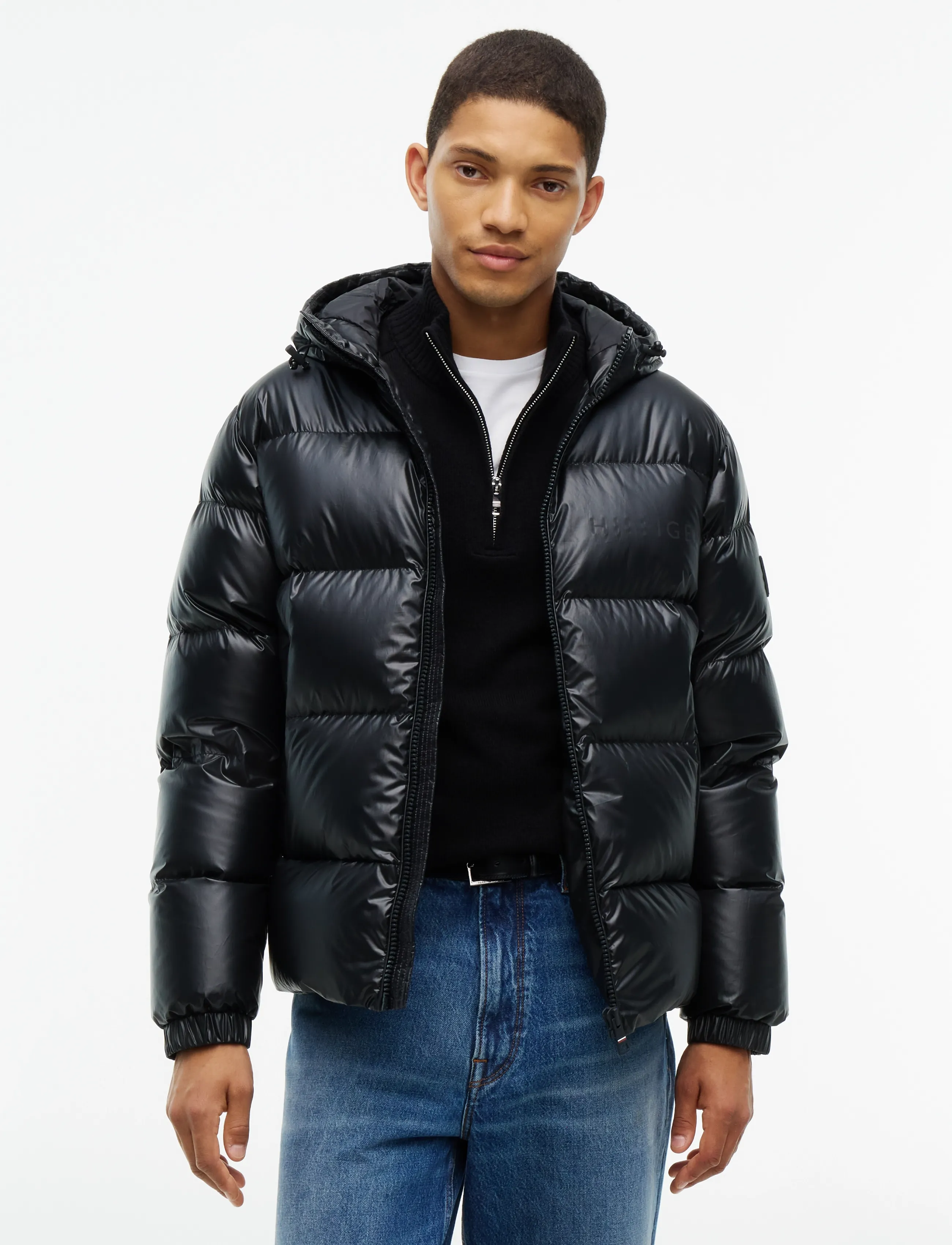 Tommy Hilfiger SHINY DOWN HOODED PUFFER - Jackets & Coats - BLACK / black