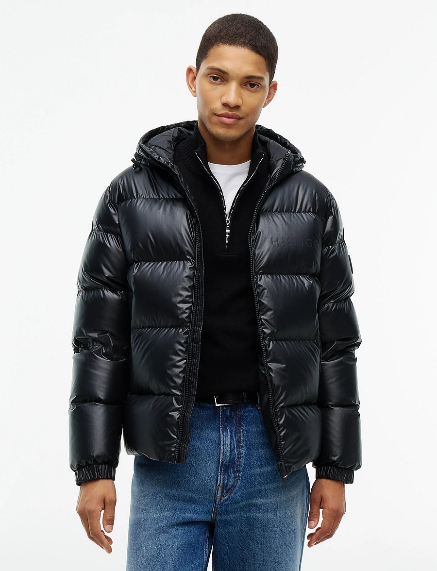 Tommy Hilfiger - SHINY DOWN HOODED PUFFER - padded jackets - black - 0
