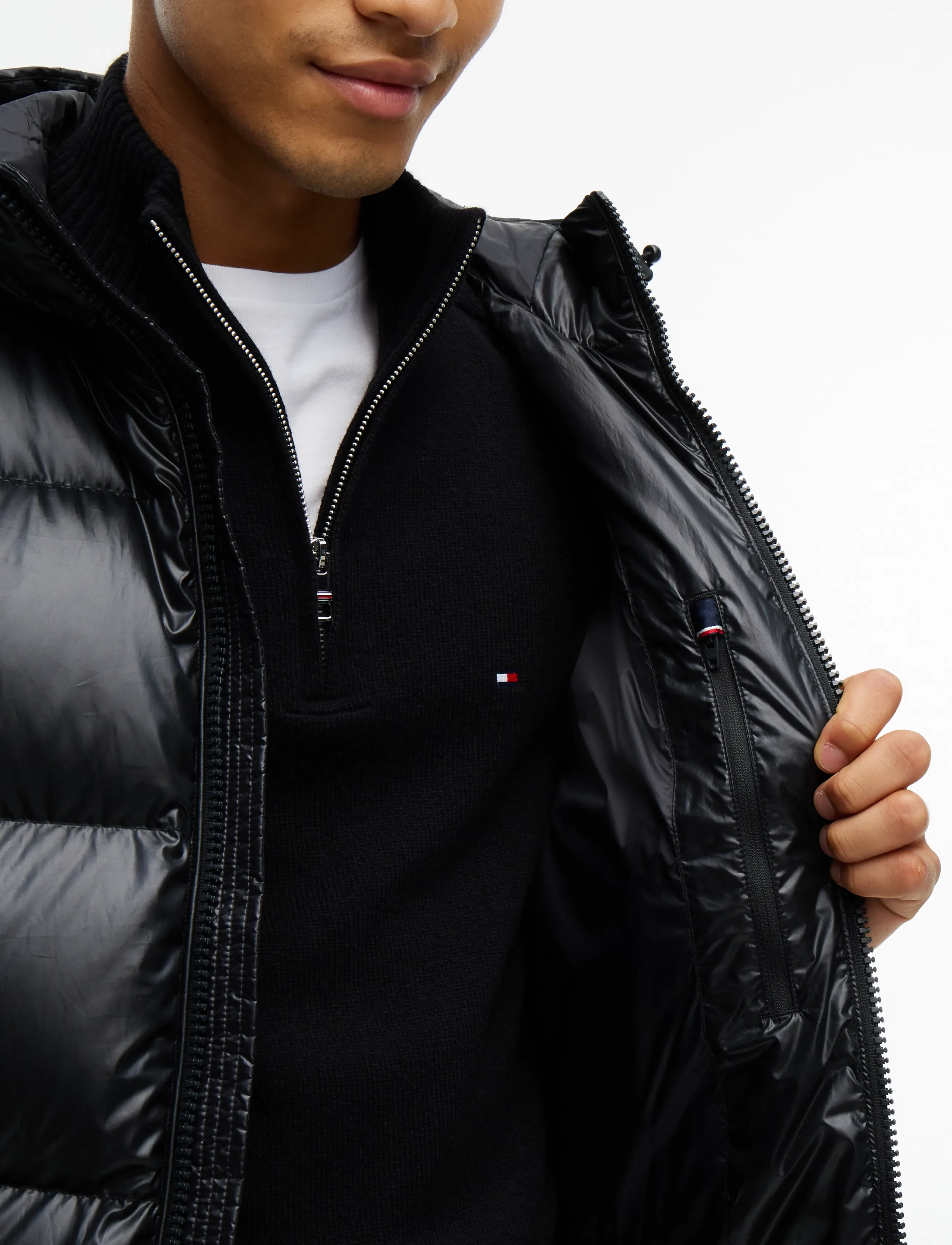 Tommy Hilfiger - SHINY DOWN HOODED PUFFER - padded jackets - black - 3