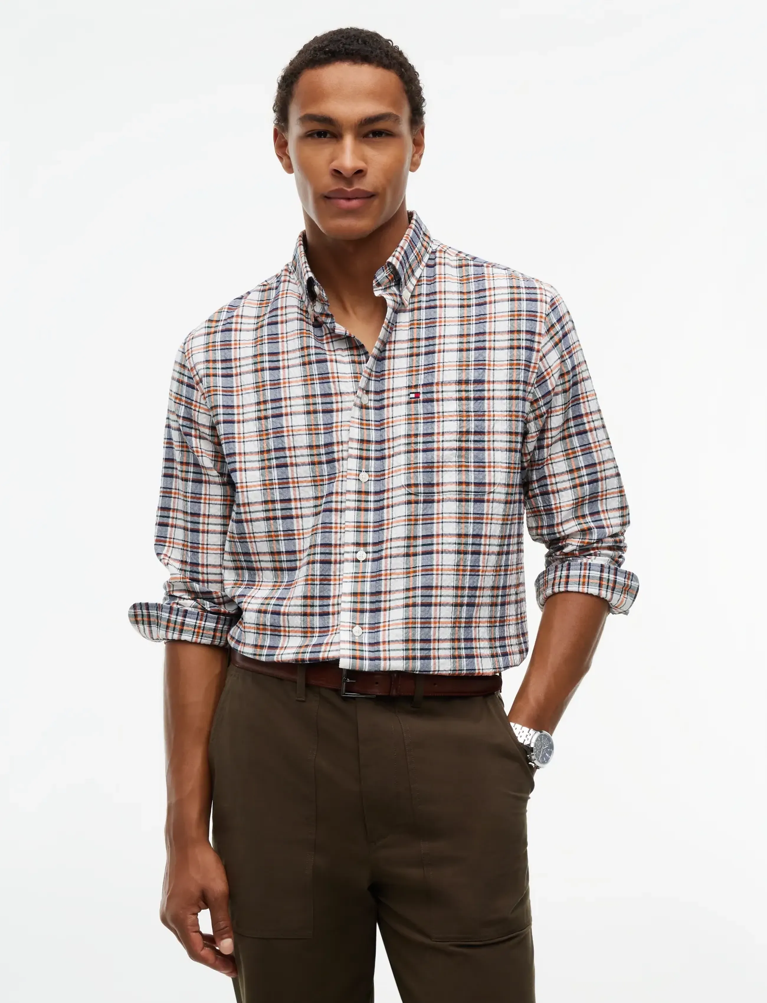 Tommy Hilfiger SOFT TEXTURED CHECK SHIRT - Kleidung - CARBON NAVY   CHECK / white