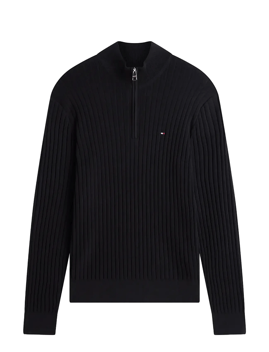 Tommy Hilfiger - SEASONAL STRUCTURE ZIPMOCK - pullover mit halbem reißverschluss - black - 1