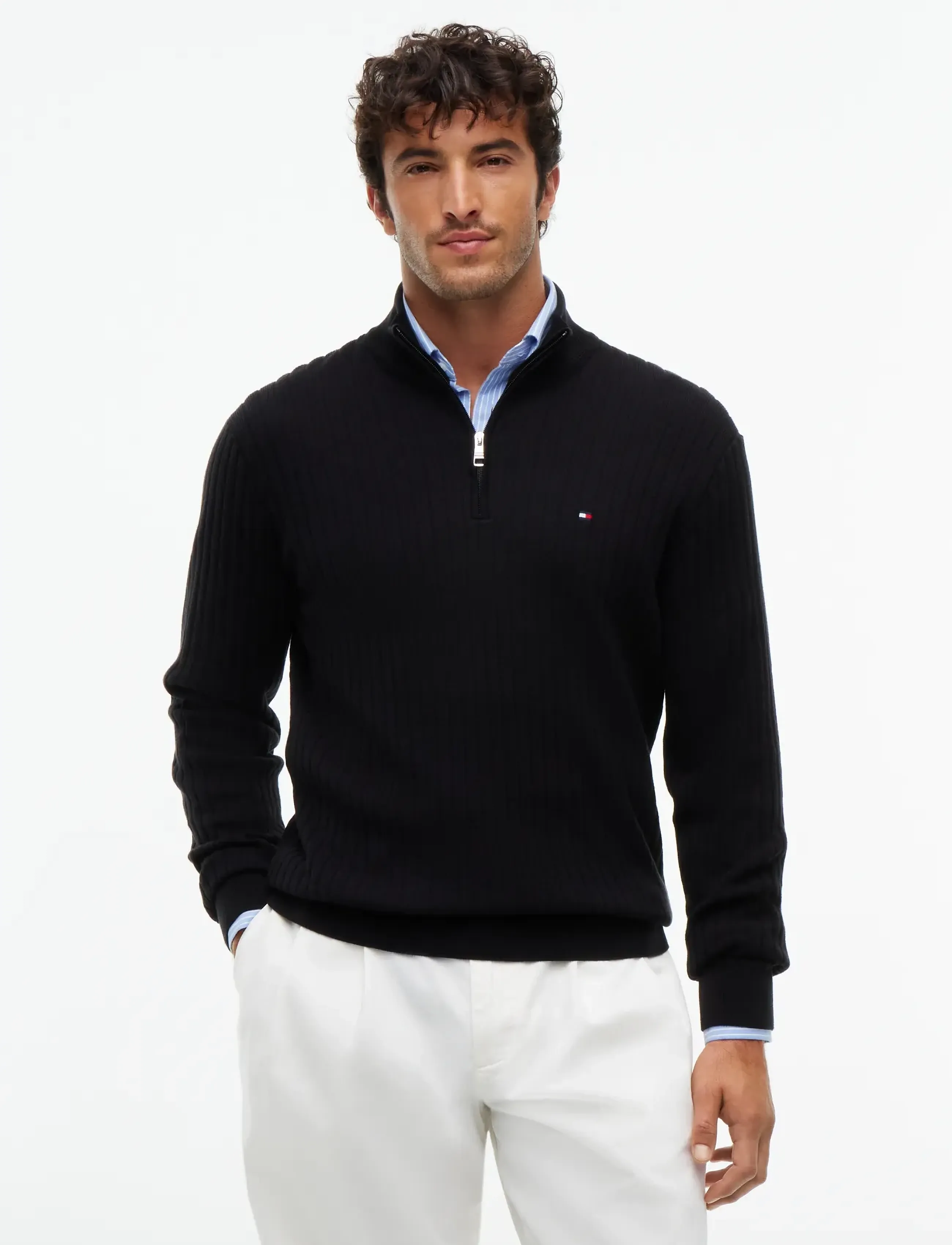 Tommy Hilfiger - SEASONAL STRUCTURE ZIPMOCK - pullover mit halbem reißverschluss - black - 0