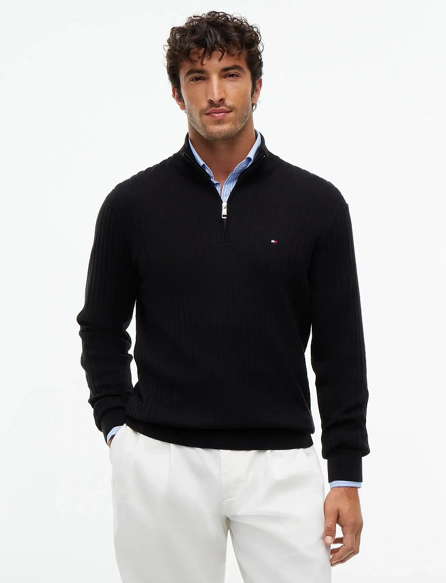 Tommy Hilfiger - SEASONAL STRUCTURE ZIPMOCK - pullover mit halbem reißverschluss - black - 0