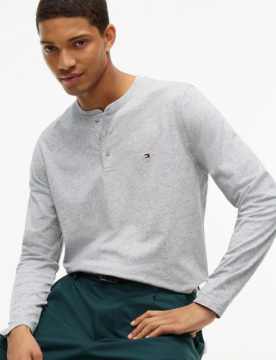 Tommy Hilfiger - ESS JERSEY HENLEY TEE - langärmelige t-shirts - light grey heather - 3