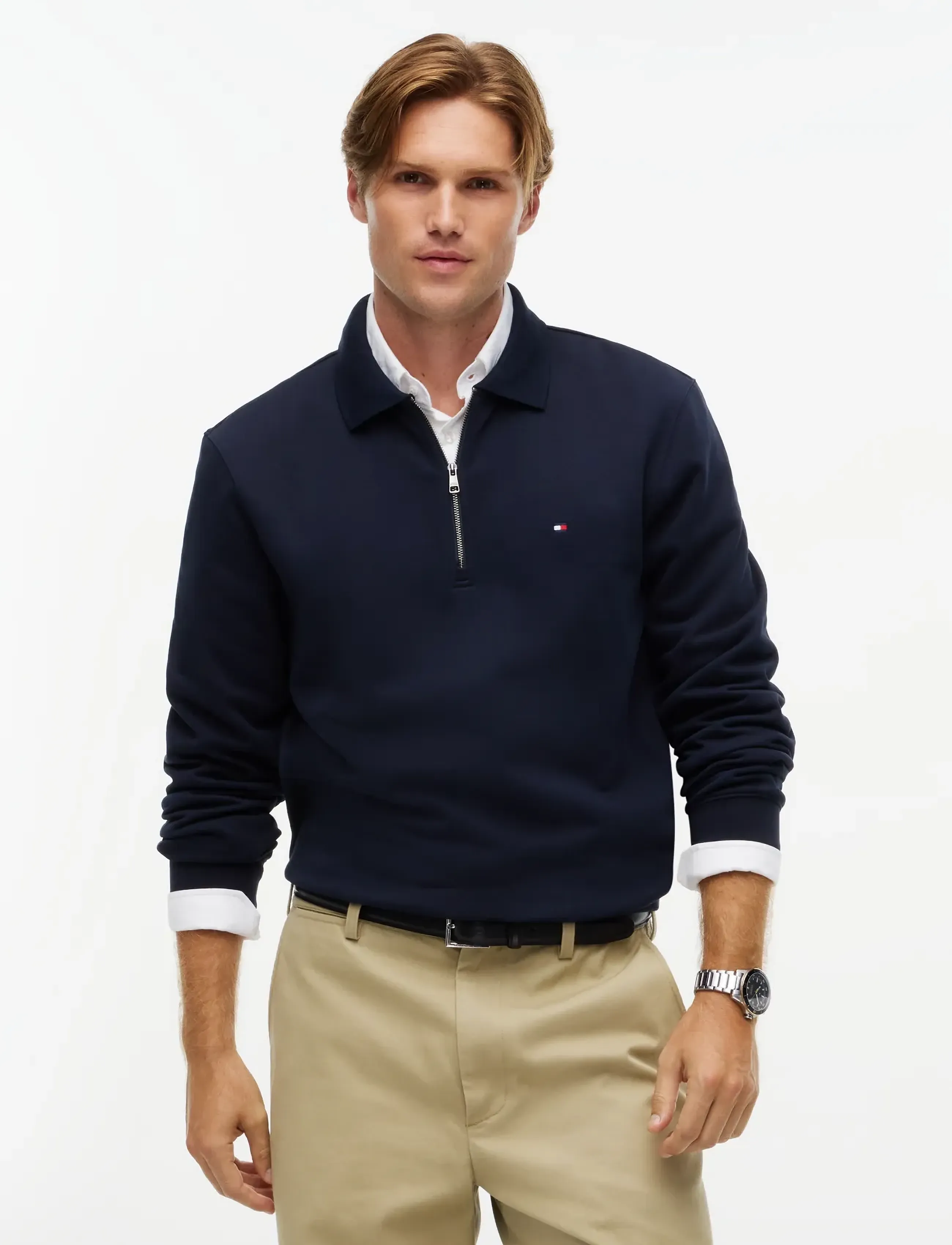 Tommy Hilfiger ESSENTIAL TERRY ZIP RUGBY - Langærmede poloer - NAVY BLUE / navy