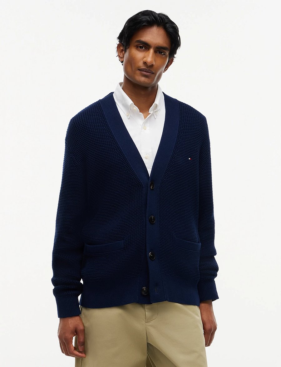Tommy Hilfiger - WAFFLE STRUCTURE CARDIGAN - strickjacken - carbon navy - 0
