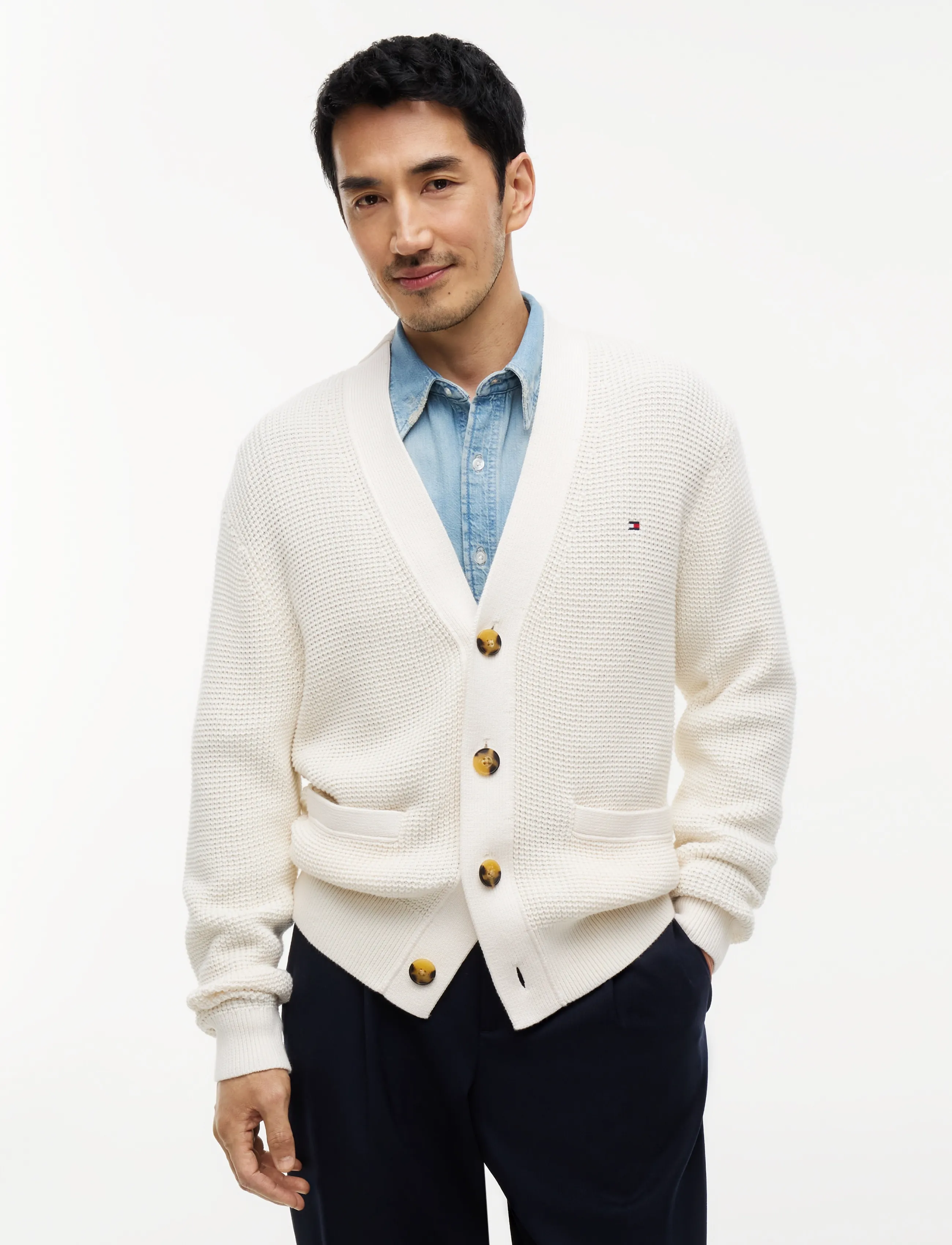 Tommy Hilfiger WAFFLE STRUCTURE CARDIGAN - Tommy Hilfiger - IVORY PETAL / cream