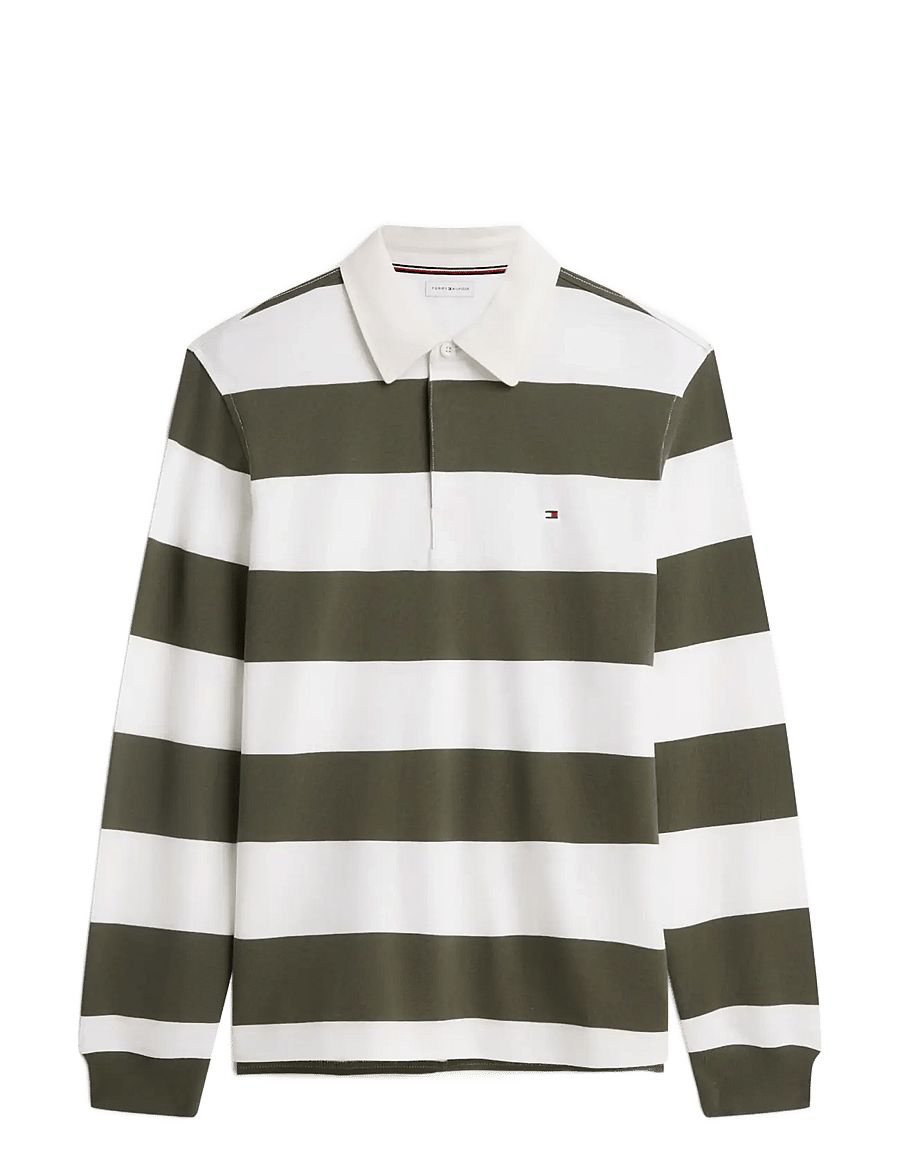 Tommy Hilfiger - ESSENTIAL STRIPE RUGBY - langärmelige strick-polohemden - huntsman green ivory petal - 1