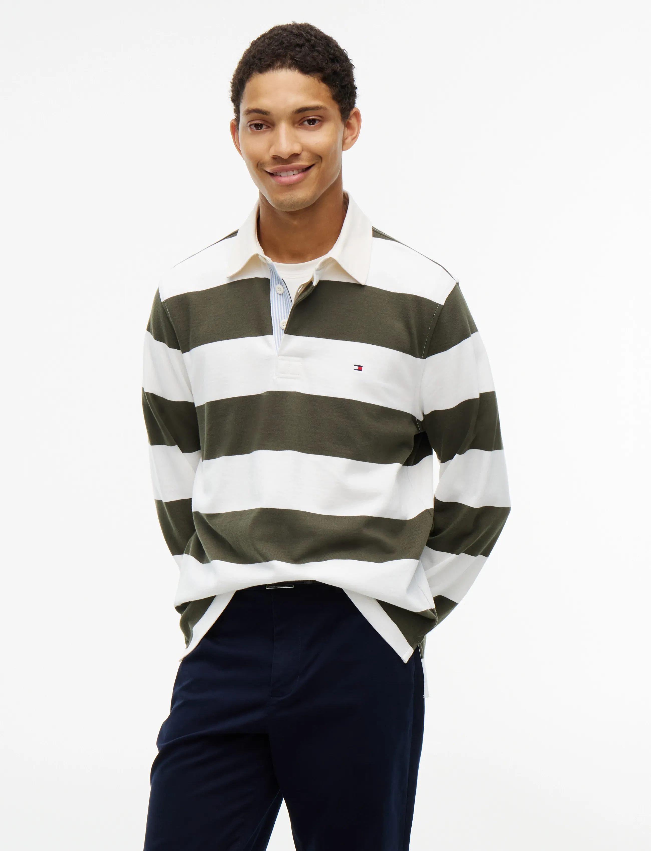 Tommy Hilfiger ESSENTIAL STRIPE RUGBY - Tøj - HUNTSMAN GREEN  IVORY PETAL / khaki/green