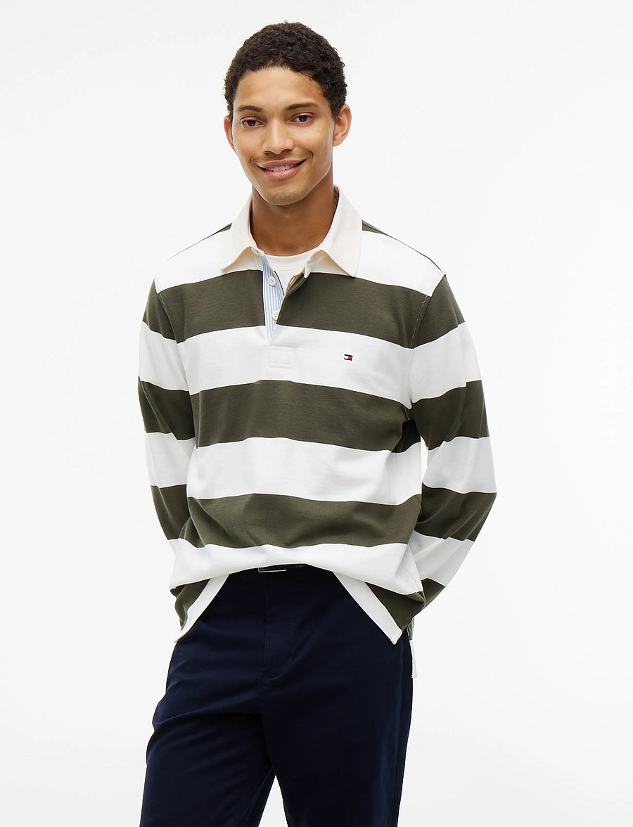 Tommy Hilfiger - ESSENTIAL STRIPE RUGBY - langärmelige strick-polohemden - huntsman green ivory petal - 0
