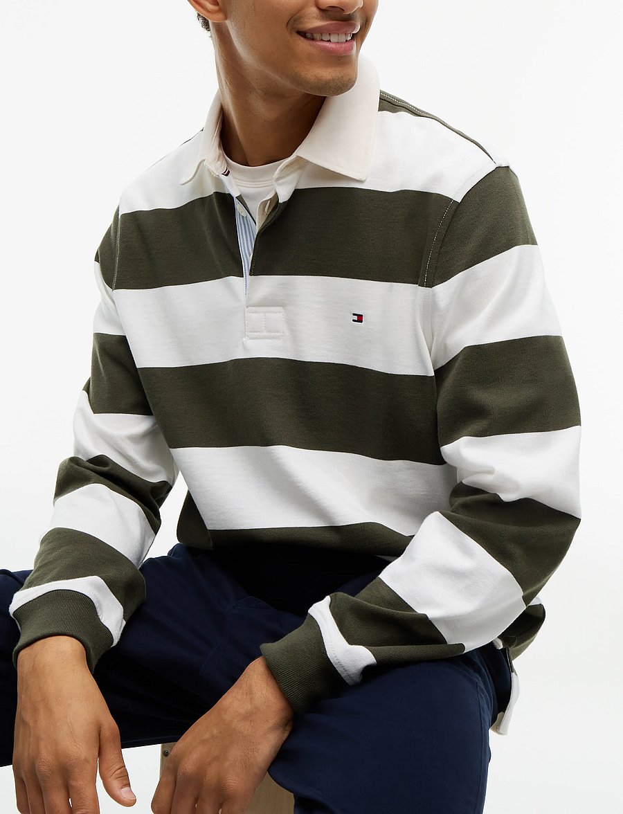 Tommy Hilfiger - ESSENTIAL STRIPE RUGBY - langärmelige strick-polohemden - huntsman green ivory petal - 3