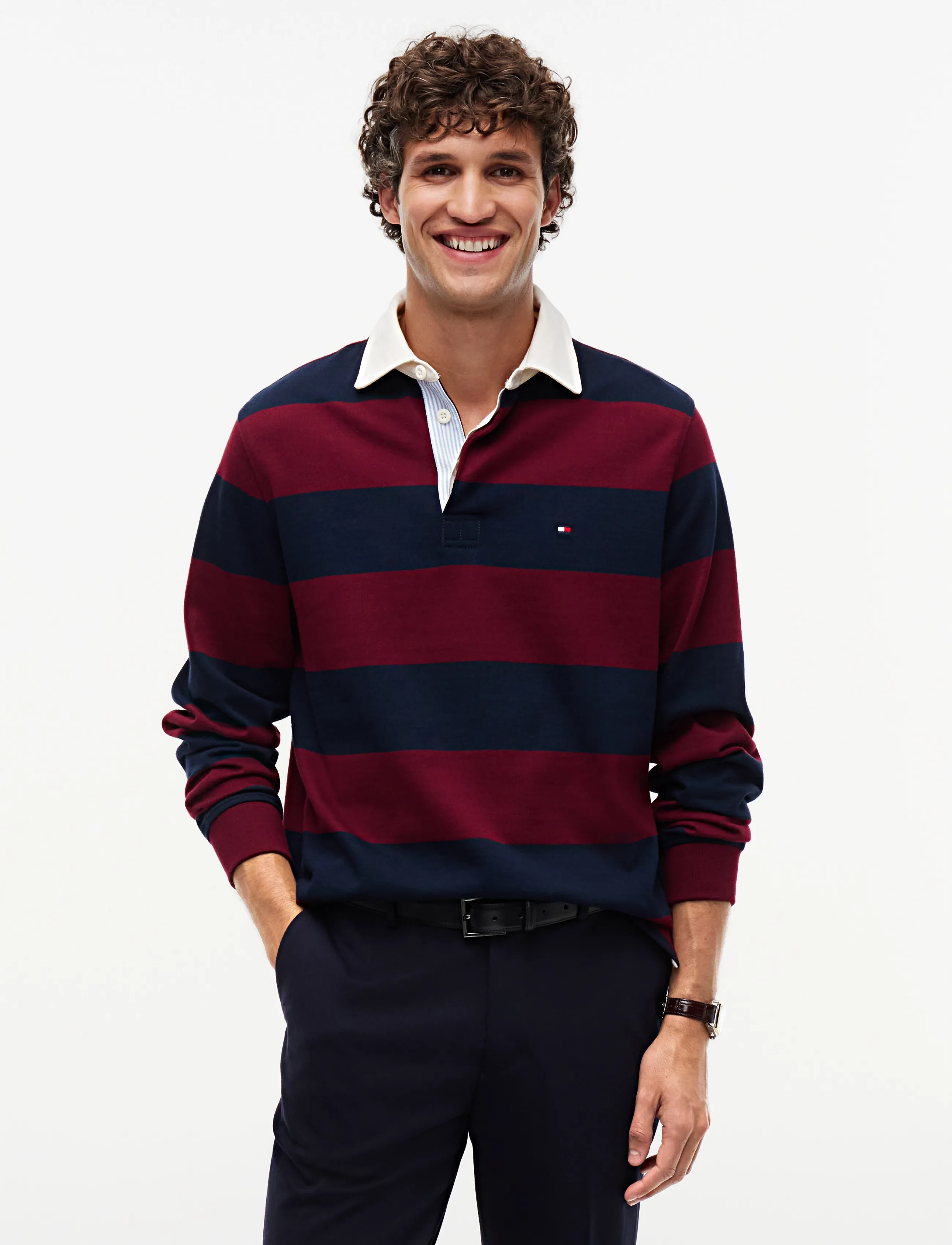 Tommy Hilfiger ESSENTIAL STRIPE RUGBY - Kleidung - BURGUNDY  CARBON NAVY / burgundy