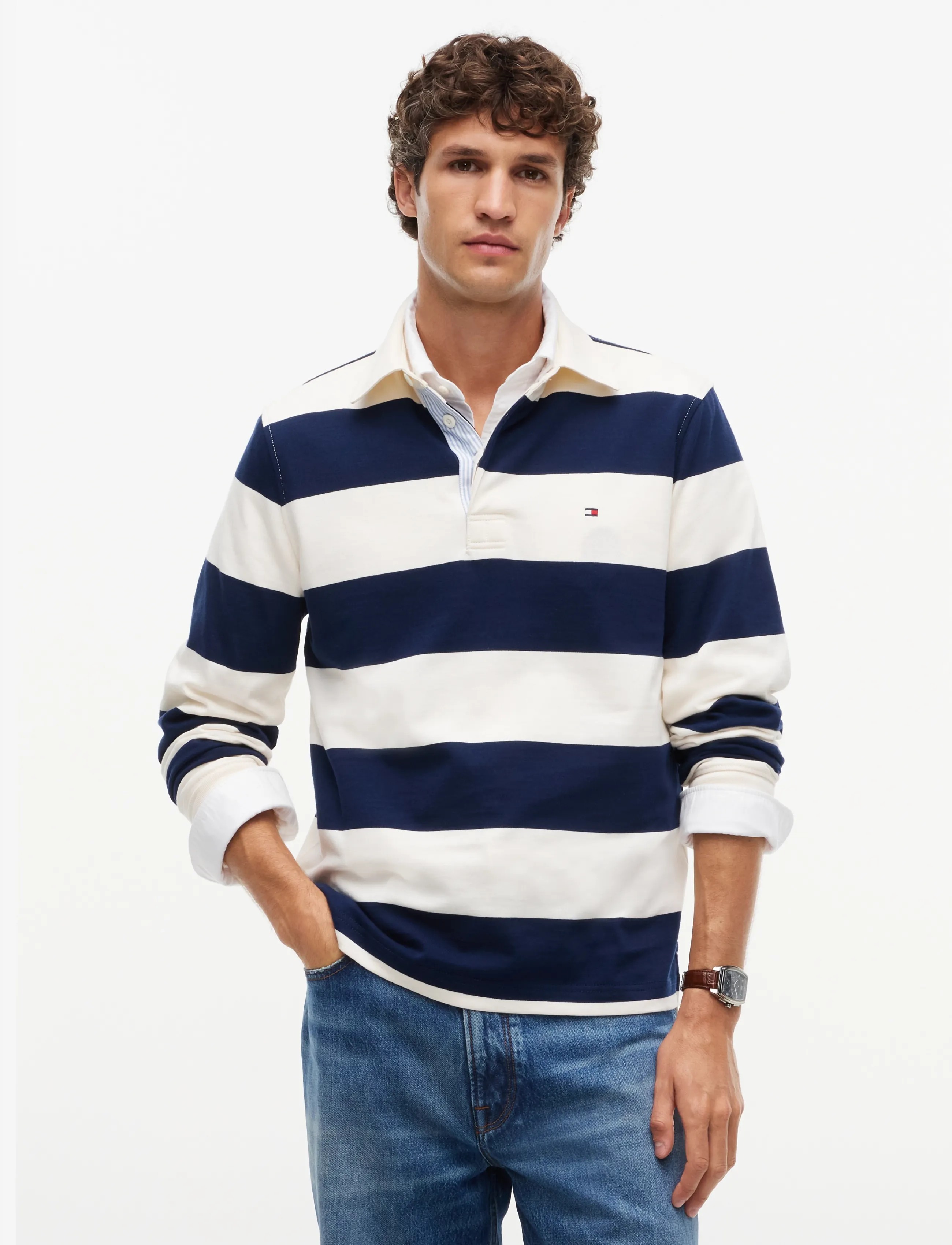 Tommy Hilfiger ESSENTIAL STRIPE RUGBY - Tøj - IVORY PETAL  CARBON NAVY / cream