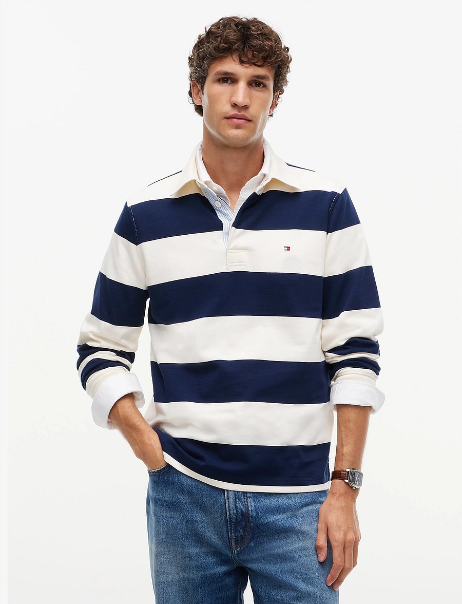 Tommy Hilfiger - ESSENTIAL STRIPE RUGBY - długi rękaw - ivory petal carbon navy - 0
