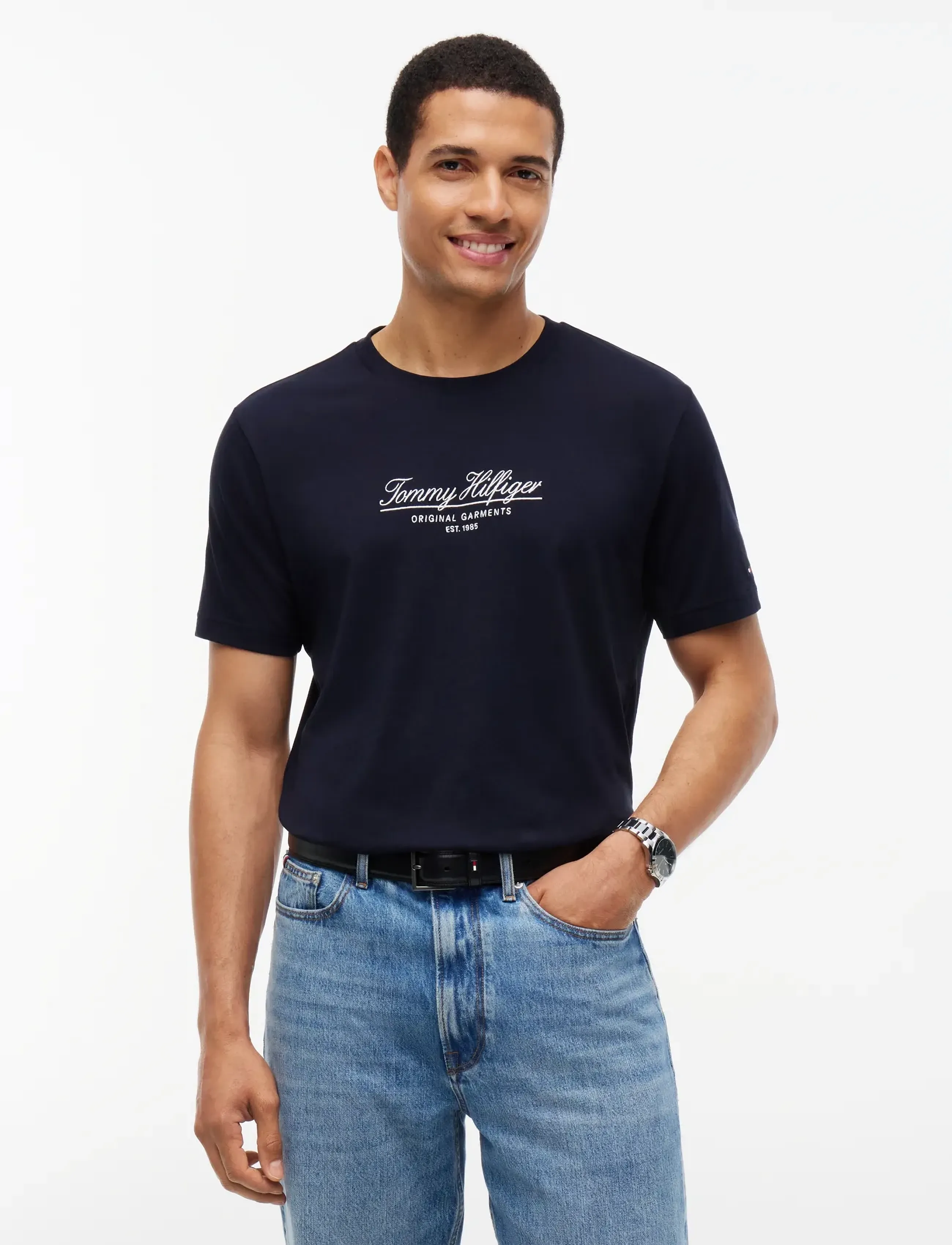 Tommy Hilfiger BRAND LOVE BIG SCRIPT EMBRO TEE - Lühikeste varrukatega T-särgid - NAVY BLUE / navy