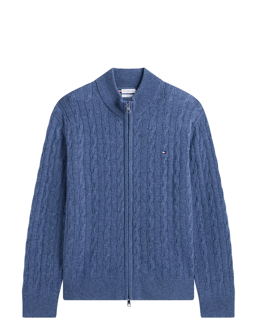 Tommy Hilfiger - LAMBSWOOL CABLE ZIP THROUGH - full zip jumpers - aegean sea heather - 1